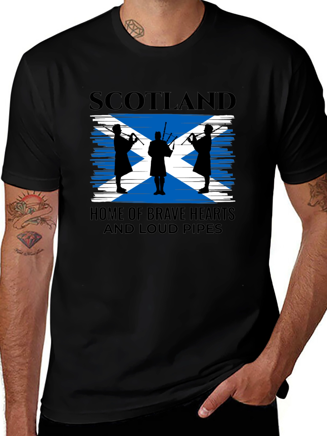 Scotland Flag Bagpipe Mens Graphic T-Shirt