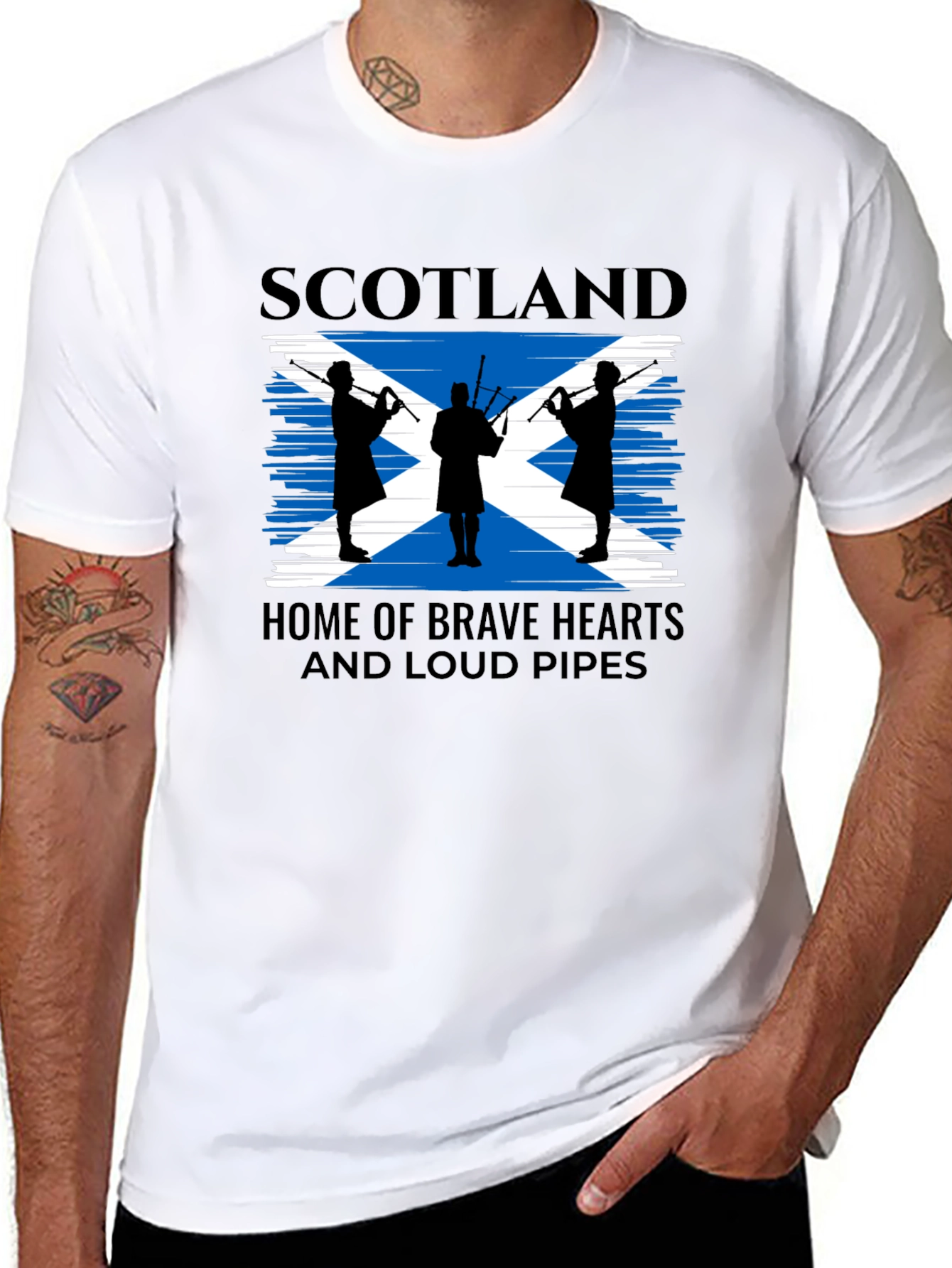 Scotland Flag Bagpipe Mens Graphic T-Shirt