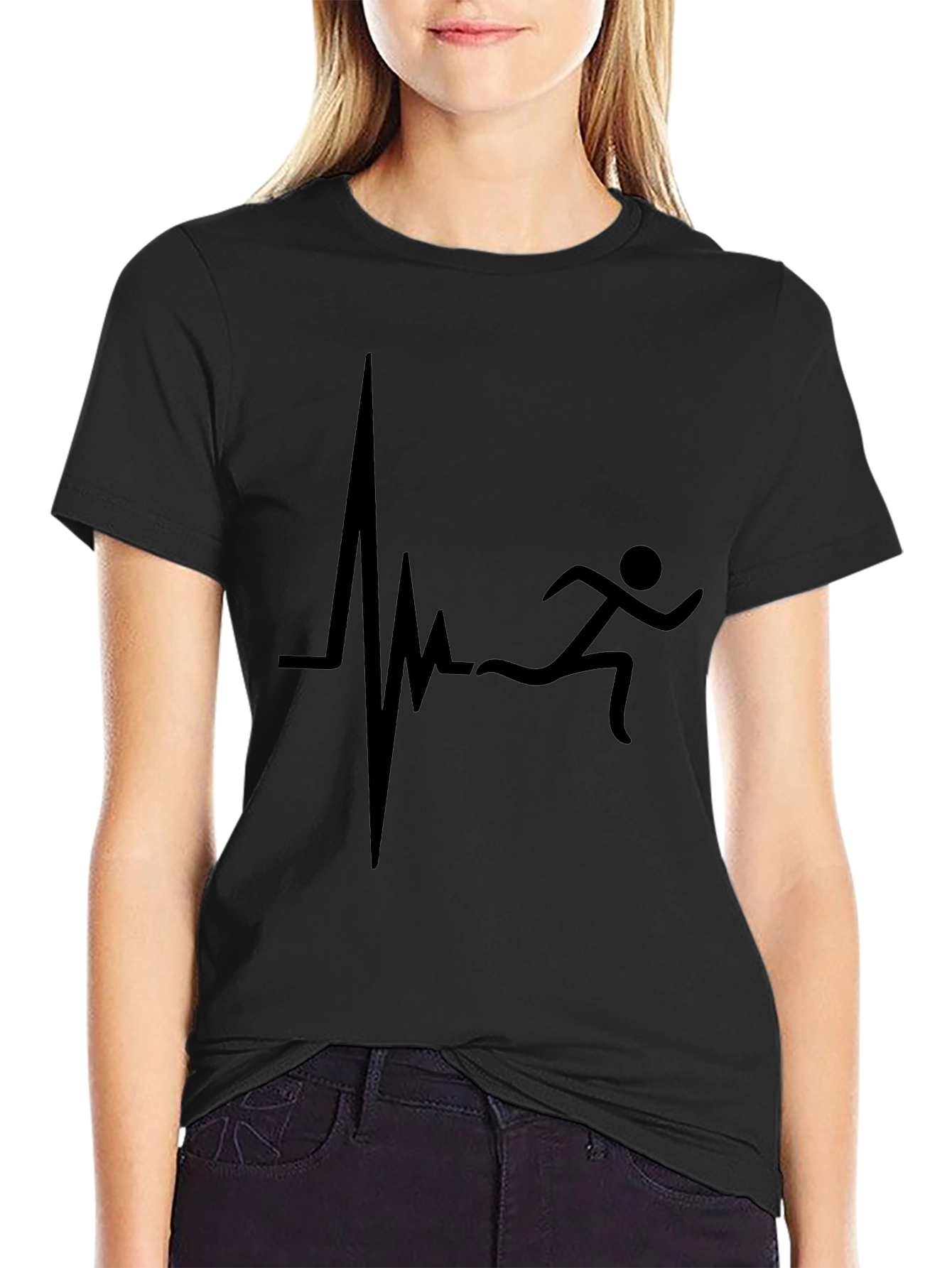 Runner Heartbeat Graphic Tee - Black Cotton T-Shirt