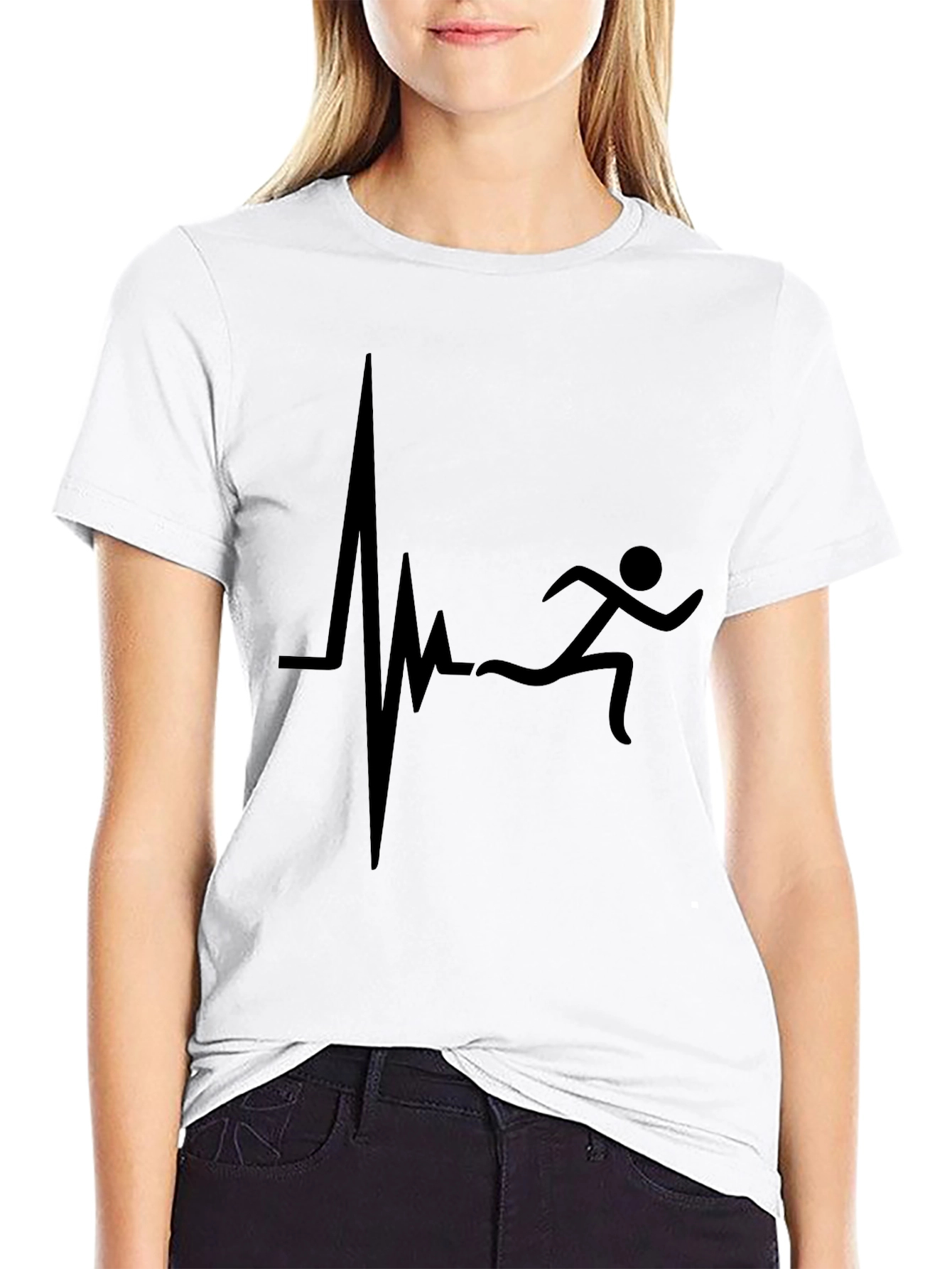 Runner Heartbeat Graphic Tee - Black Cotton T-Shirt