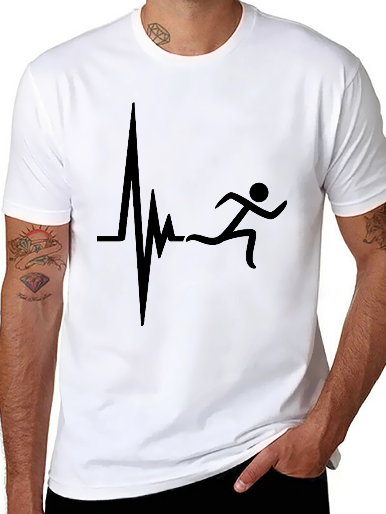 Runner Heartbeat Graphic Tee - Black Cotton T-Shirt