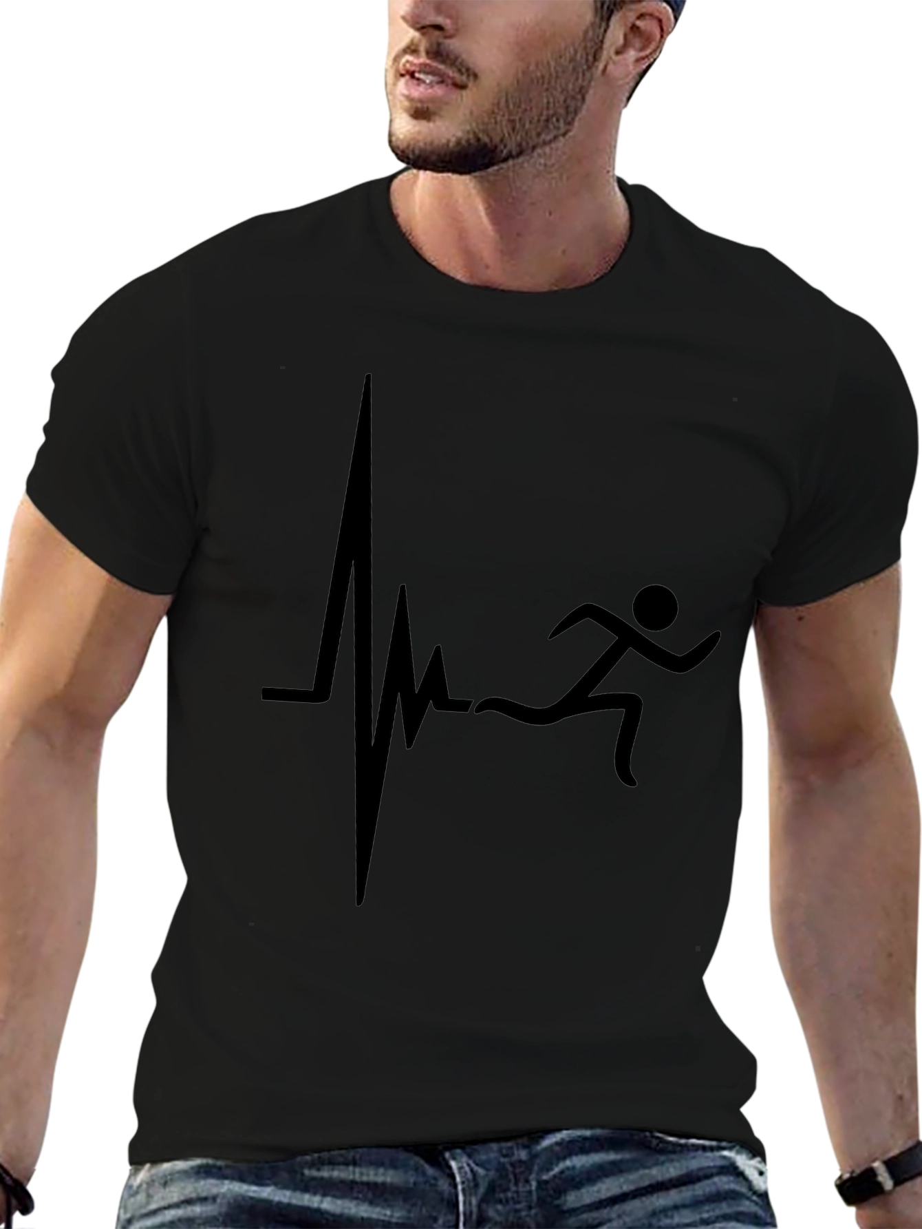 Runner Heartbeat Graphic Tee - Black Cotton T-Shirt