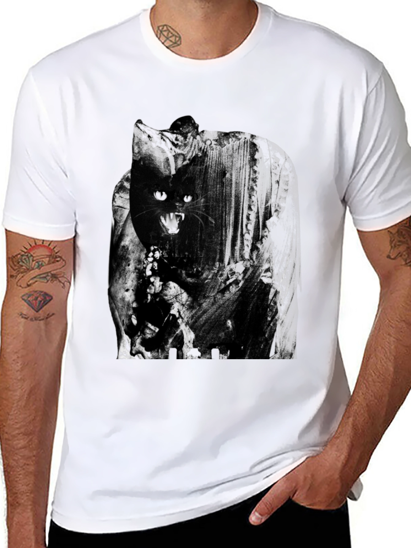 Mens Black Cat Graphic Tee