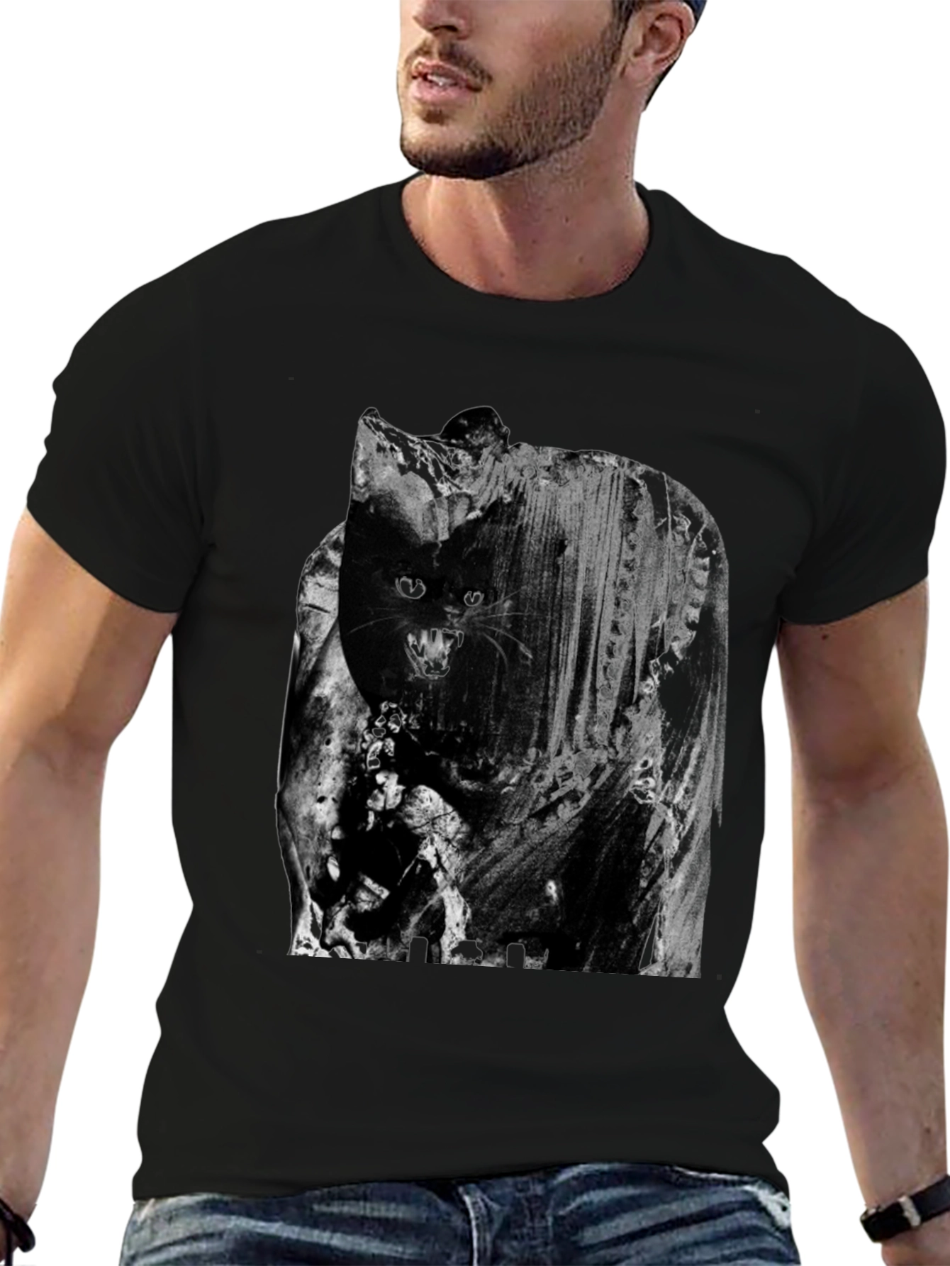 Mens Black Cat Graphic Tee