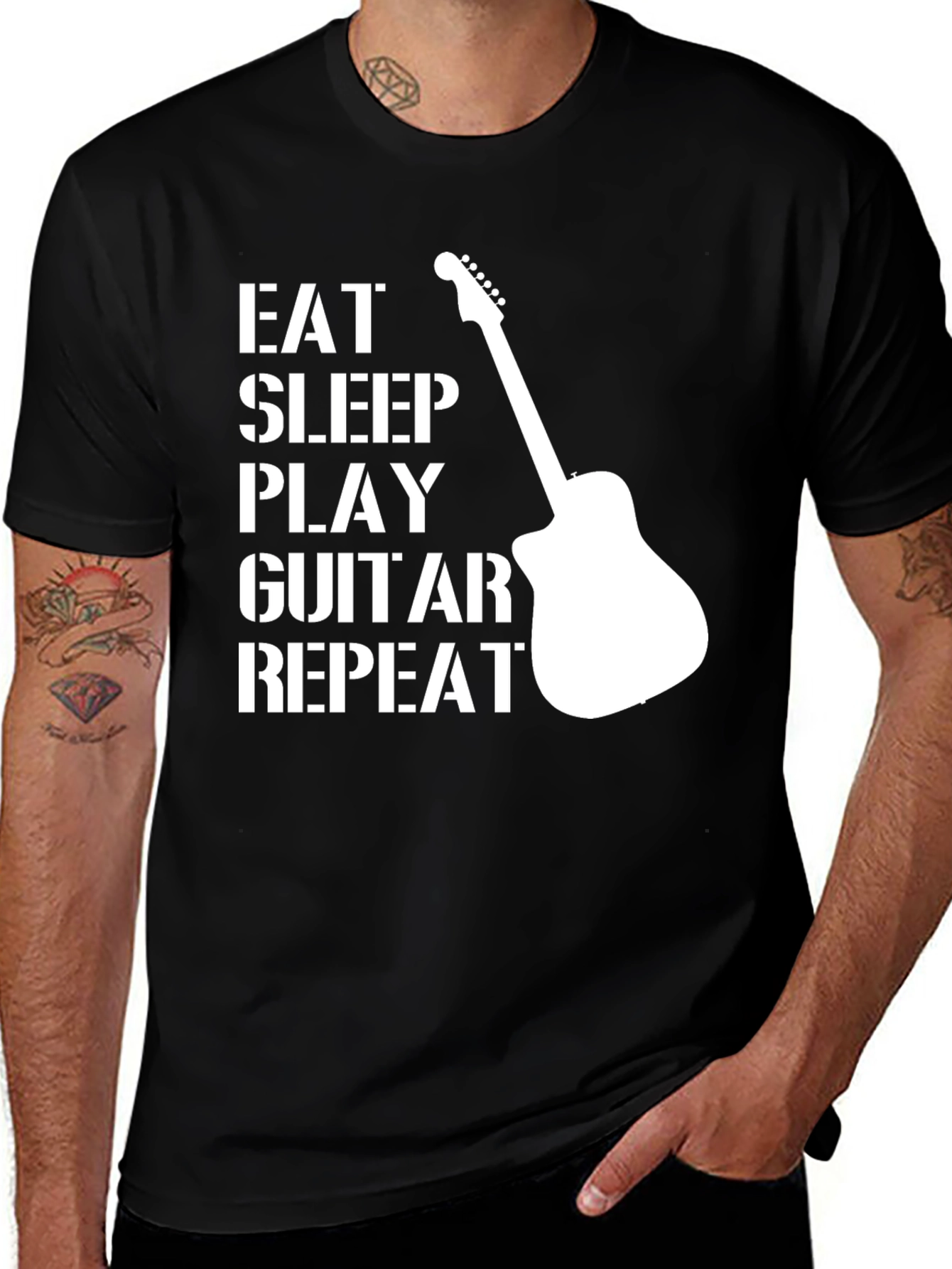 Eat Sleep Play Guitar Repeat Black T-Shirt