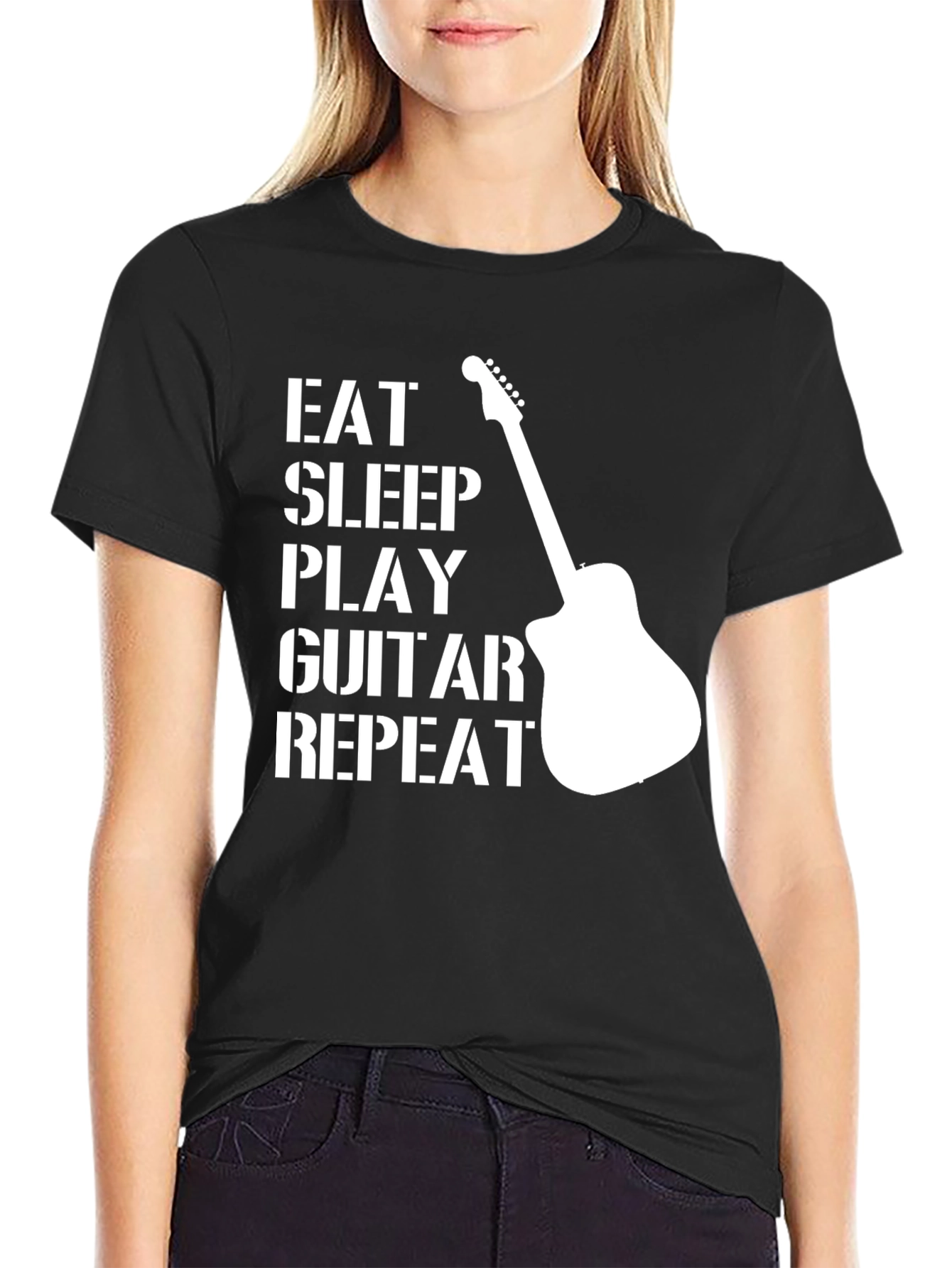 Eat Sleep Play Guitar Repeat Black T-Shirt