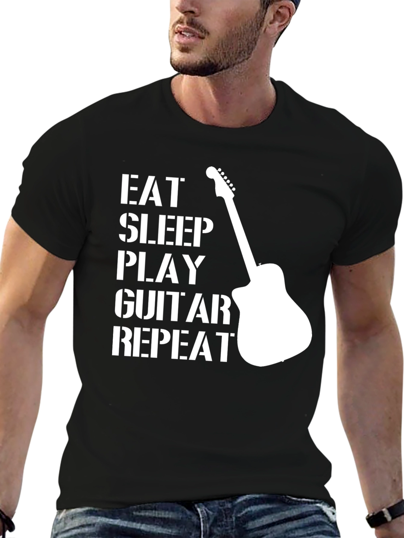 Eat Sleep Play Guitar Repeat Black T-Shirt