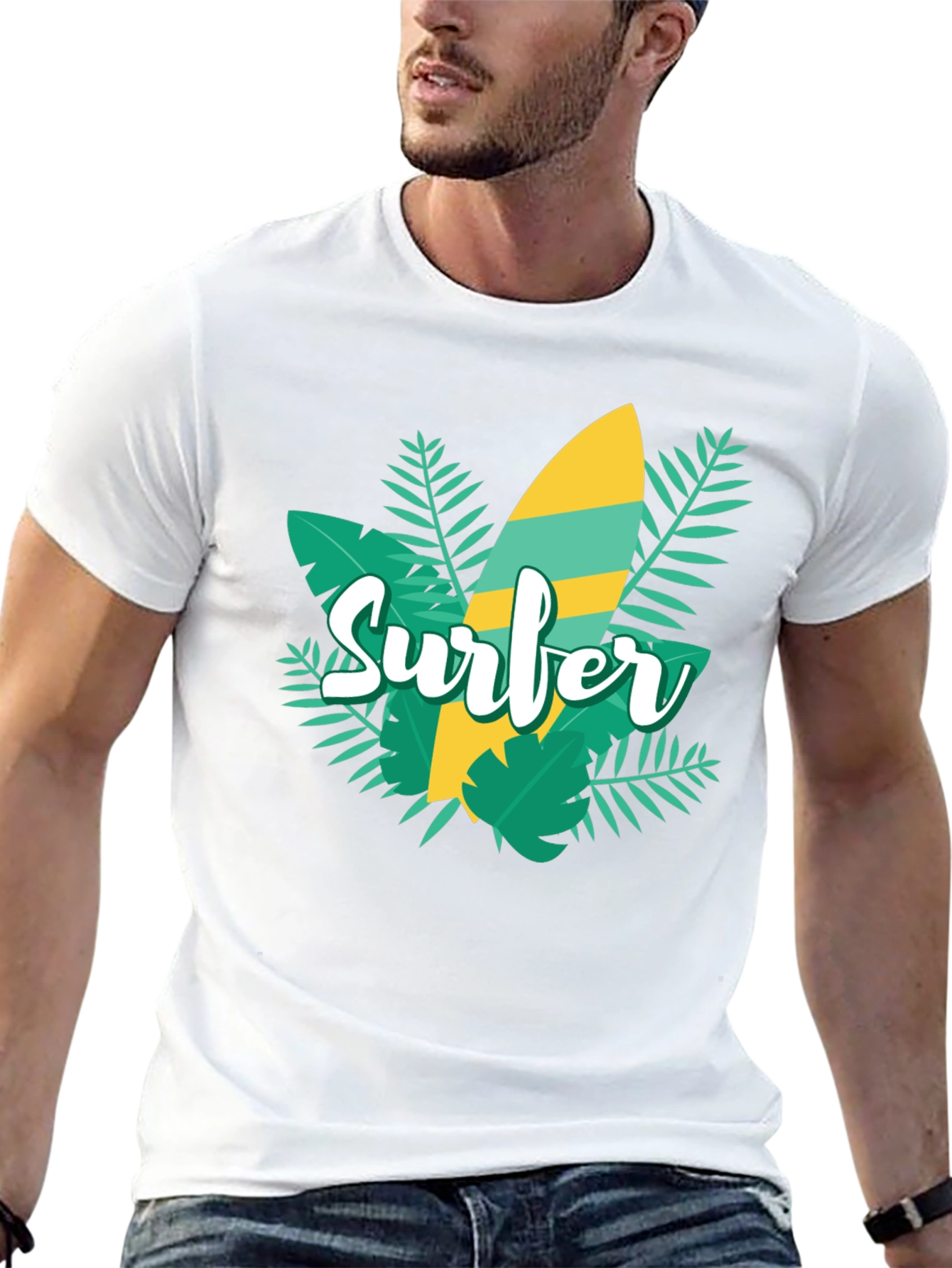 Surfer Graphic Tee - Tropical Surfboard Design
