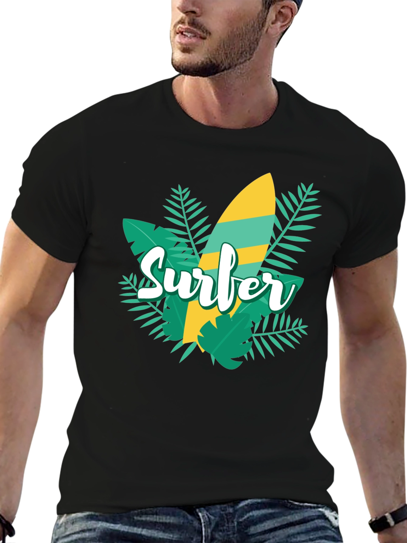 Surfer Graphic Tee - Tropical Surfboard Design