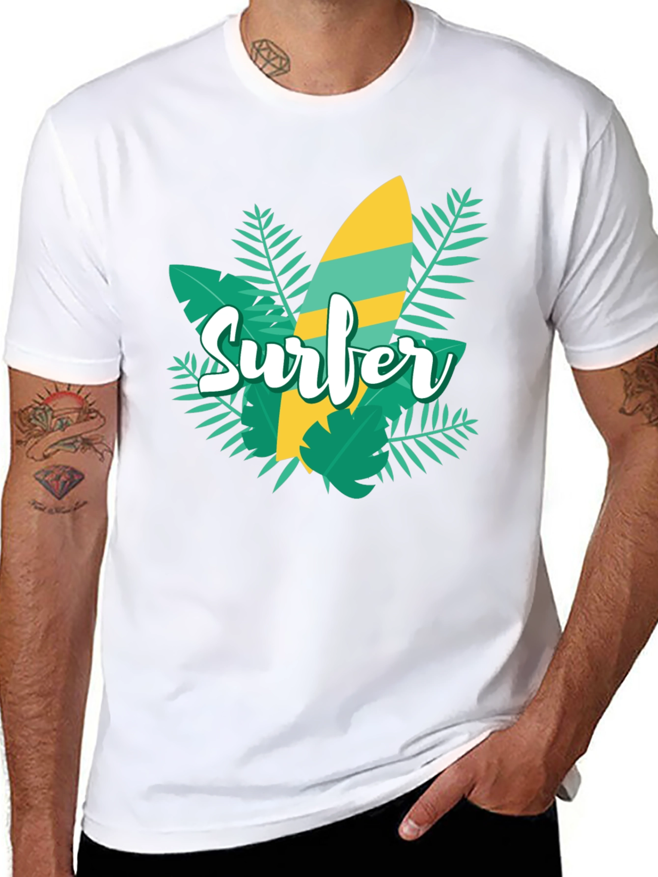 Surfer Graphic Tee - Tropical Surfboard Design