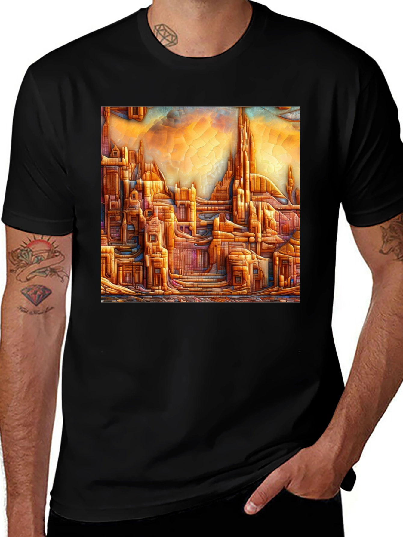 Abstract Cityscape Graphic Tee - Artistic Comfort