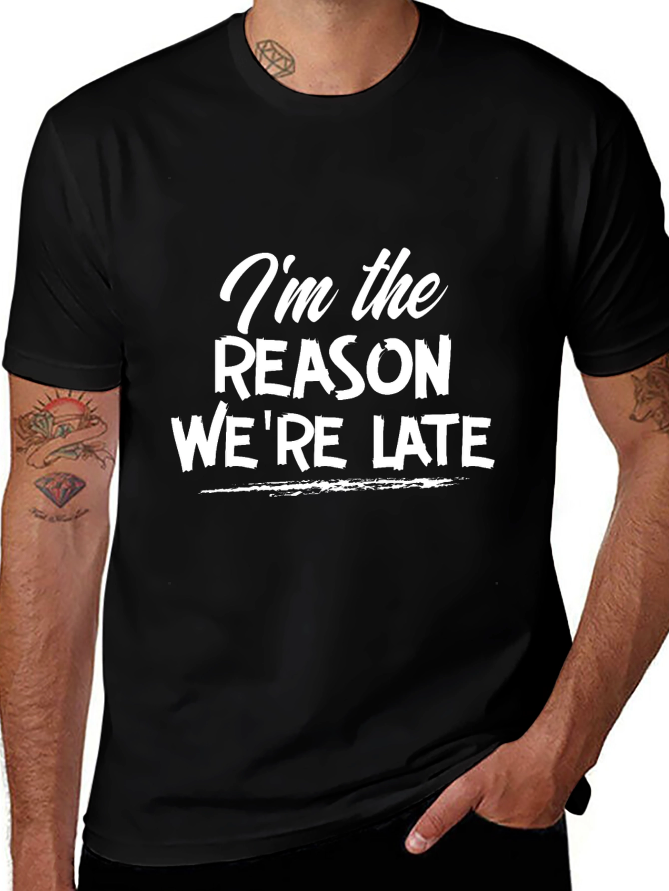 Humorous Im the Reason Were Late Black T-Shirt