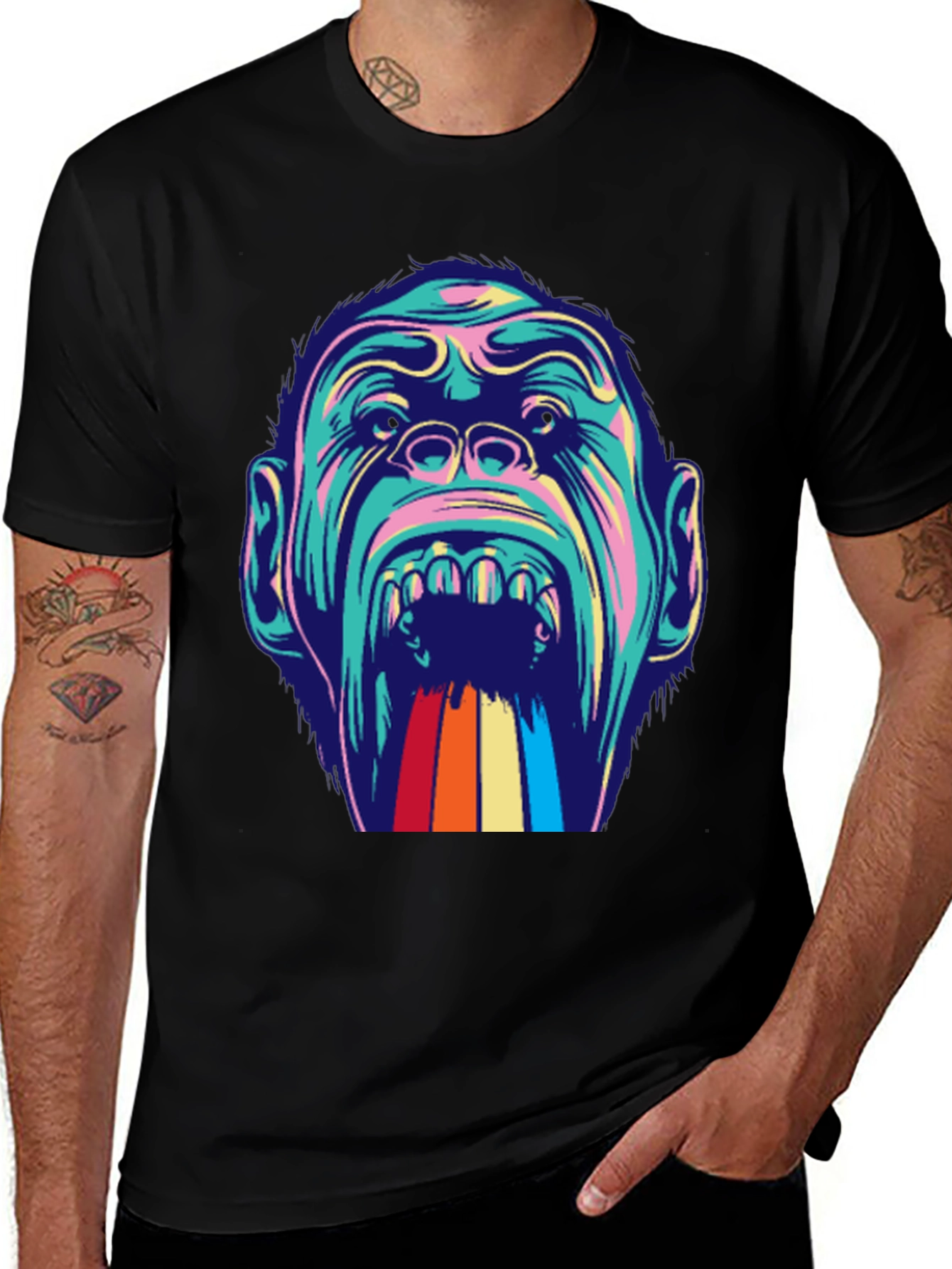 Retro Gorilla Graphic Tee - Mens Black T-Shirt