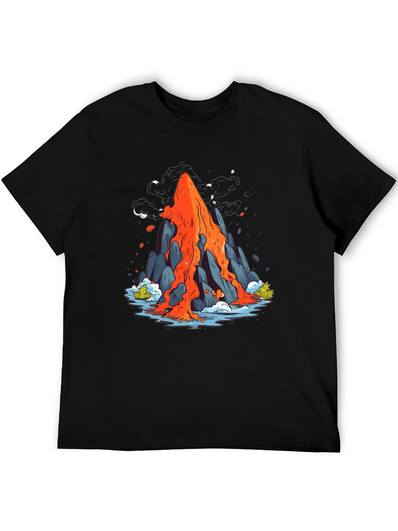 Volcano Lava Flow Graphic Tee - Black Cotton