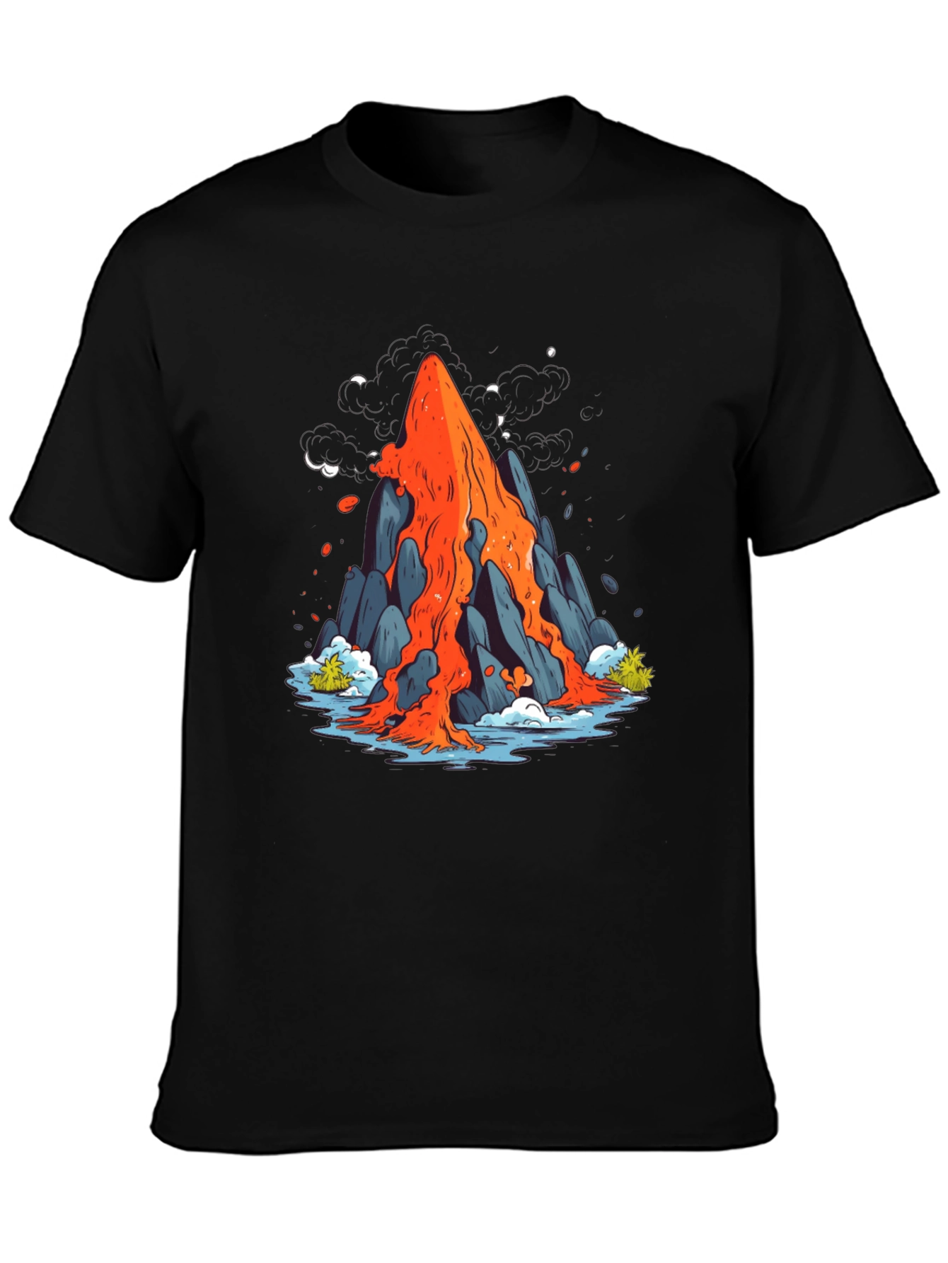 Volcano Lava Flow Graphic Tee - Black Cotton
