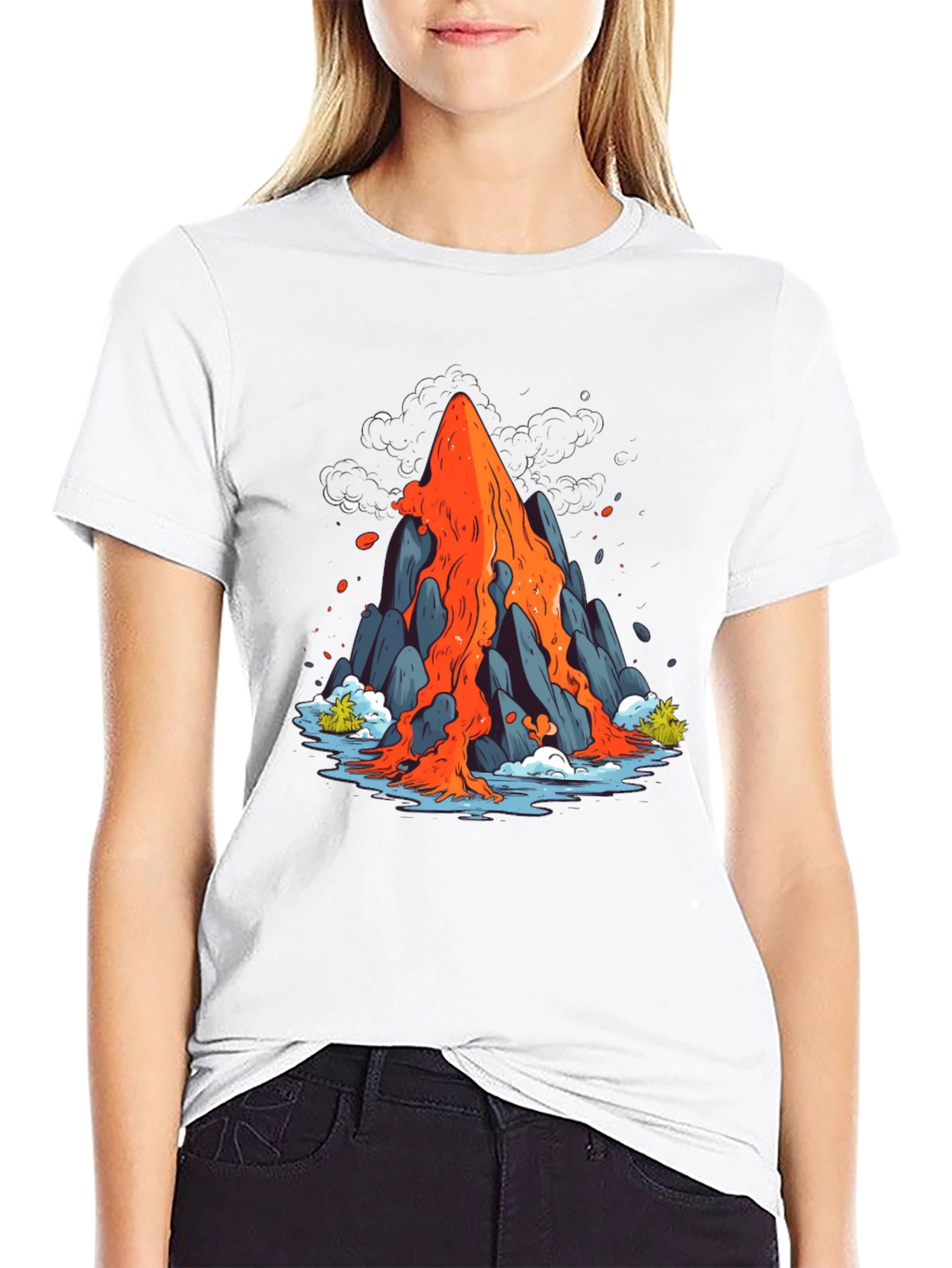 Volcano Lava Flow Graphic Tee - Black Cotton