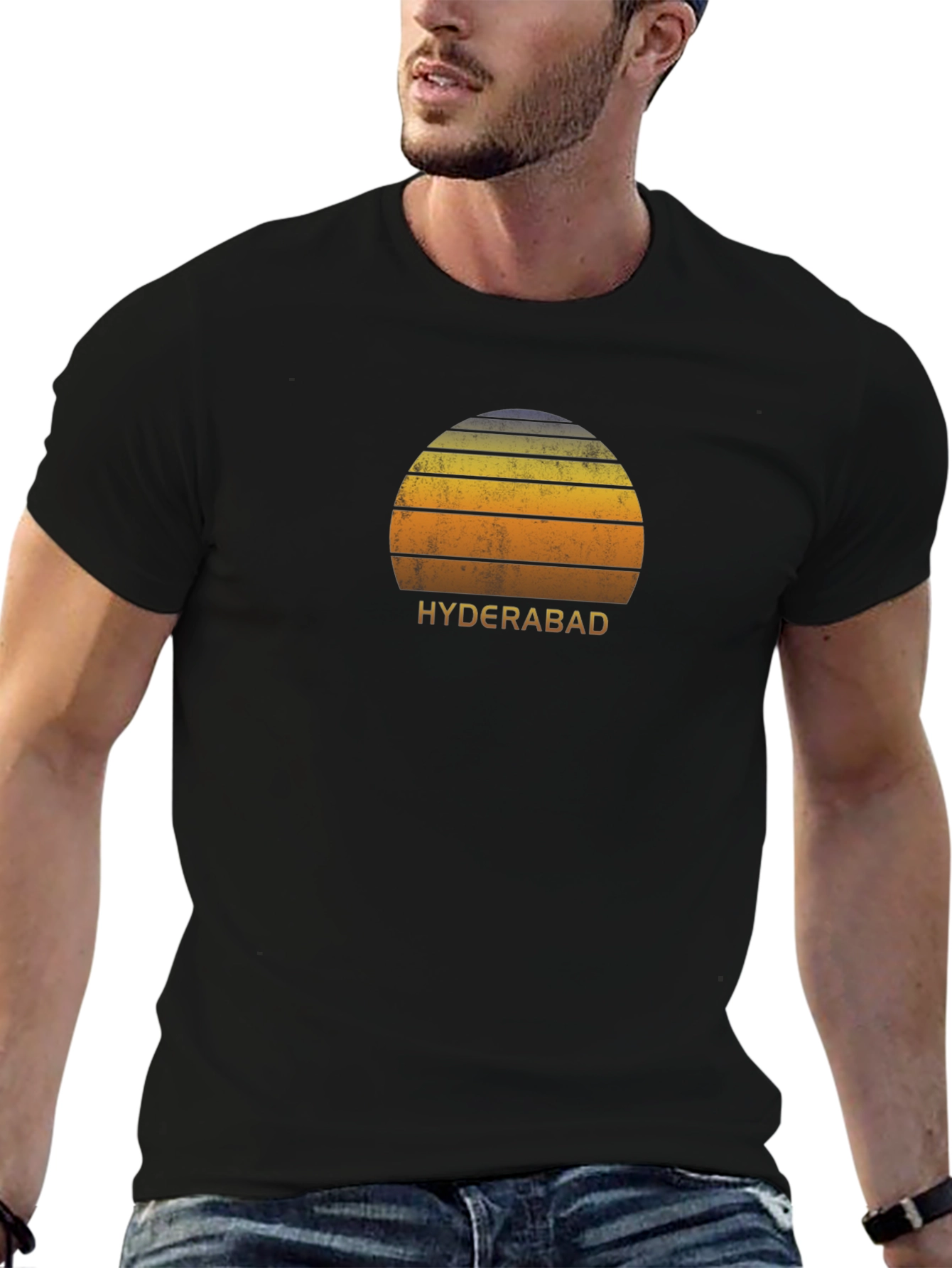 Hyderabad Sunset Graphic Tee - Retro Style Black T-Shirt