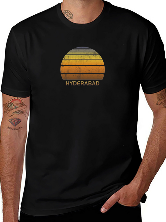 Hyderabad Sunset Graphic Tee - Retro Style Black T-Shirt
