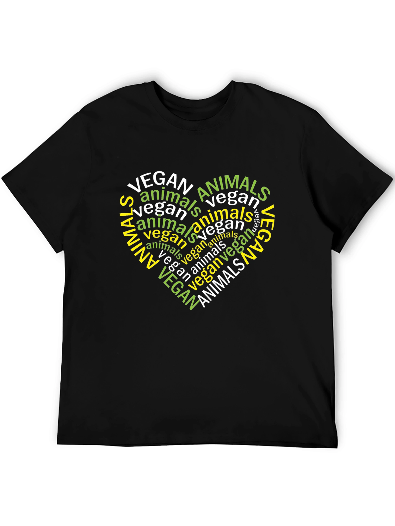 Vegan Animals Word Art Heart Black T-Shirt