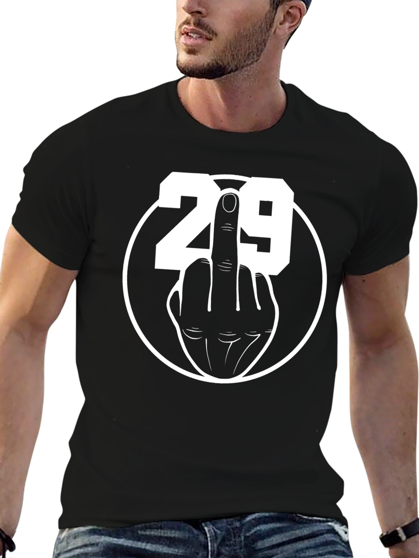 29 Middle Finger T-Shirt - Black Crew Neck