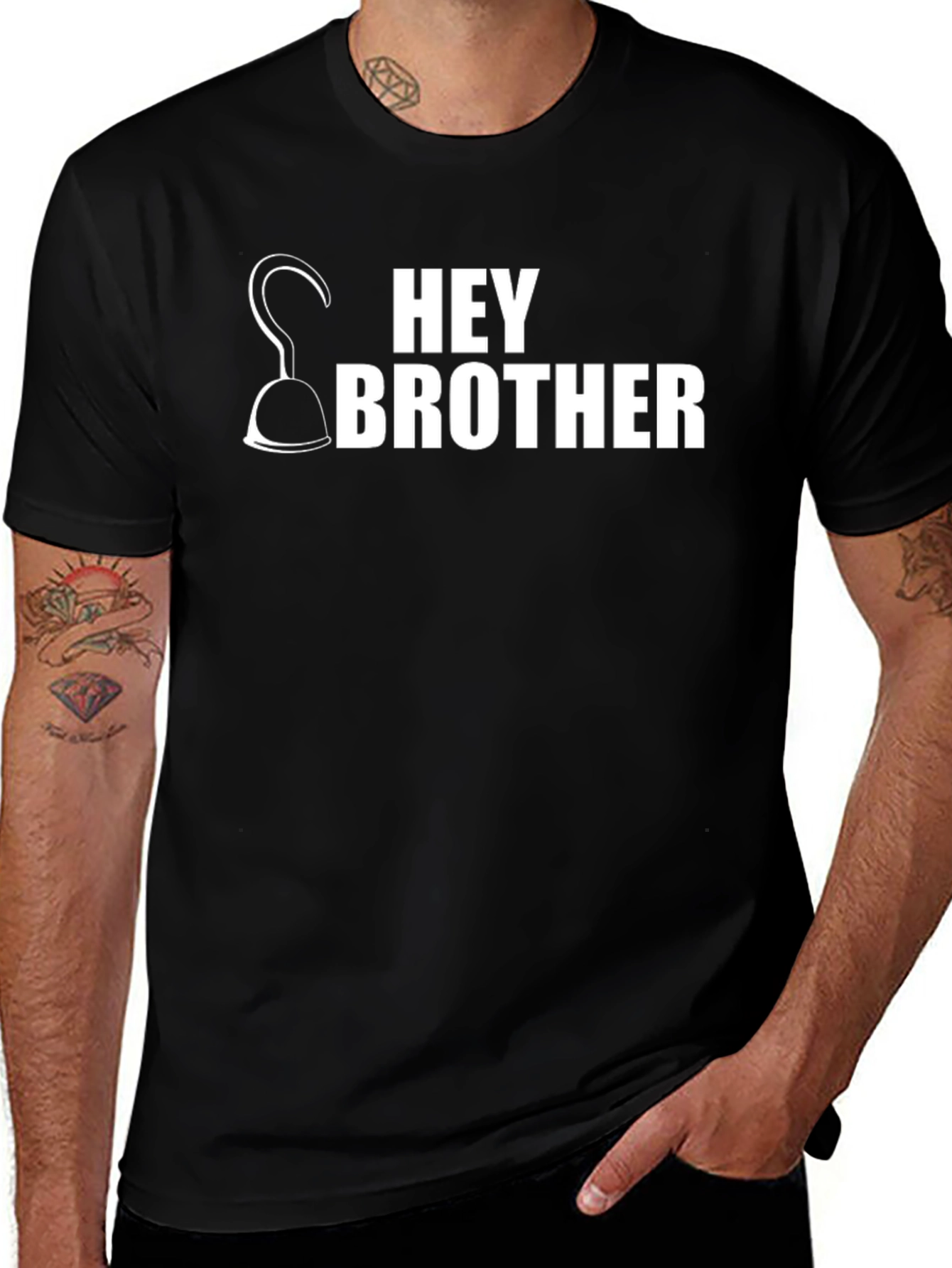 Hey Brother Hook Graphic Tee - Black Cotton T-Shirt