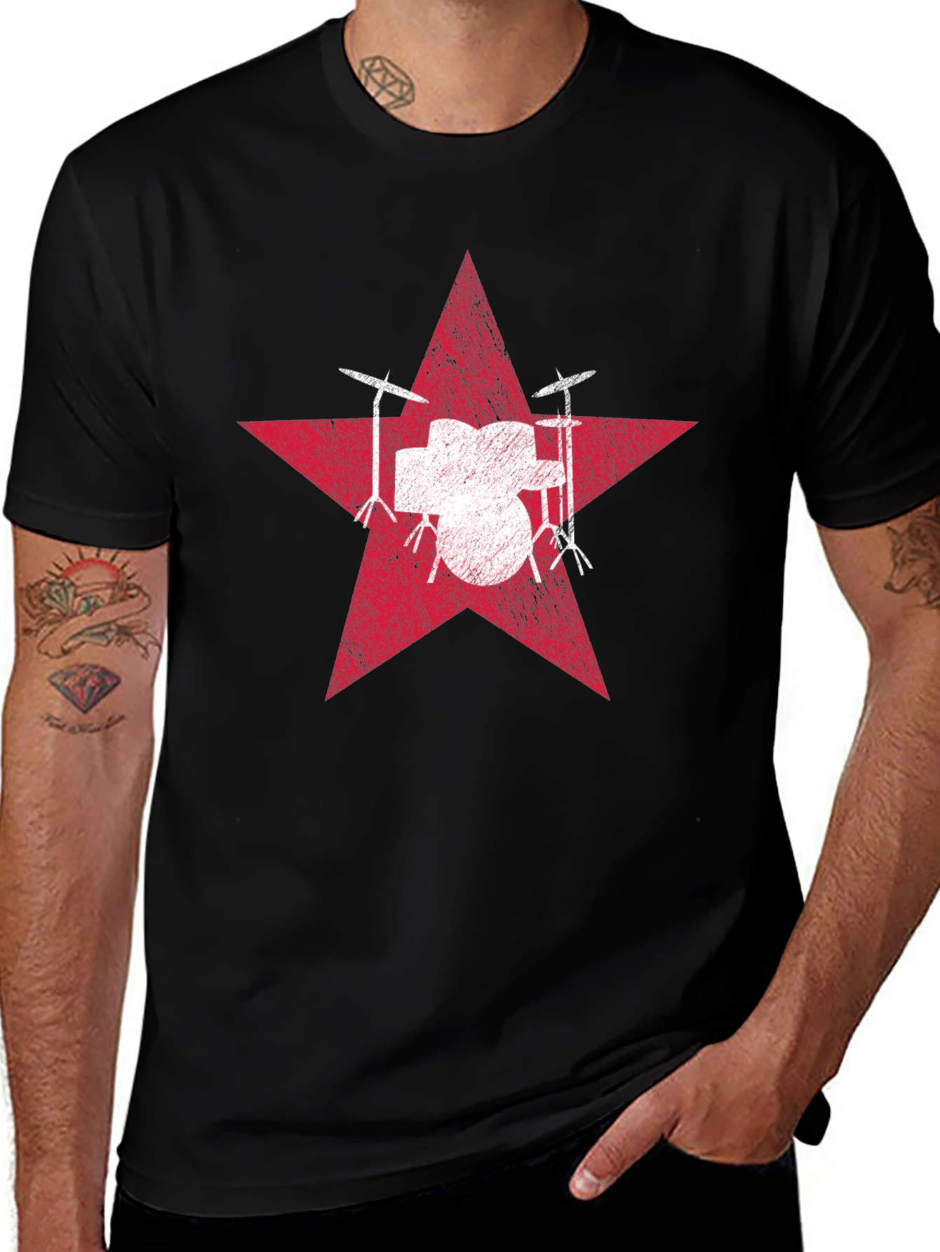 Red Star Drum Set Graphic Tee - Black