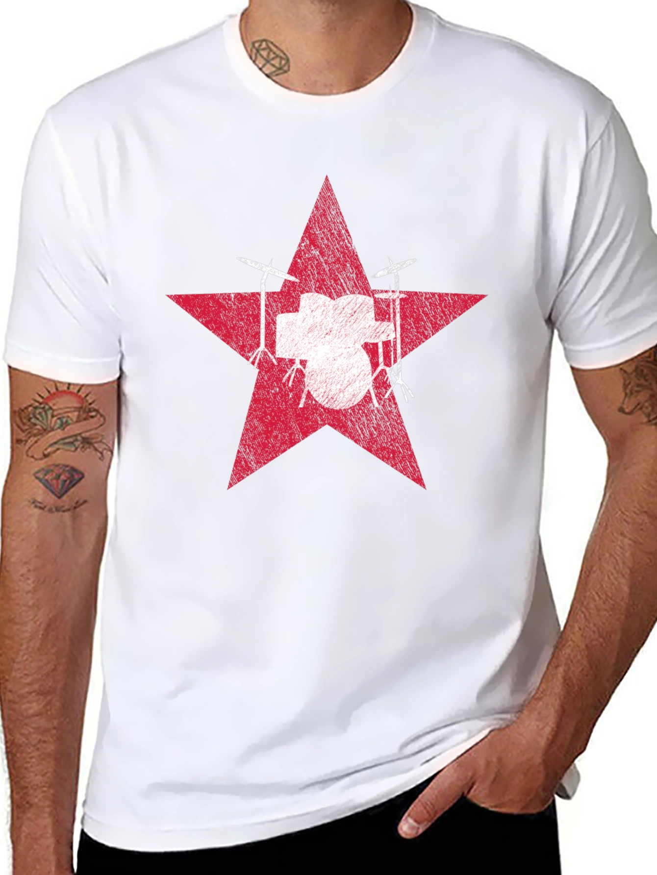 Red Star Drum Set Graphic Tee - Black