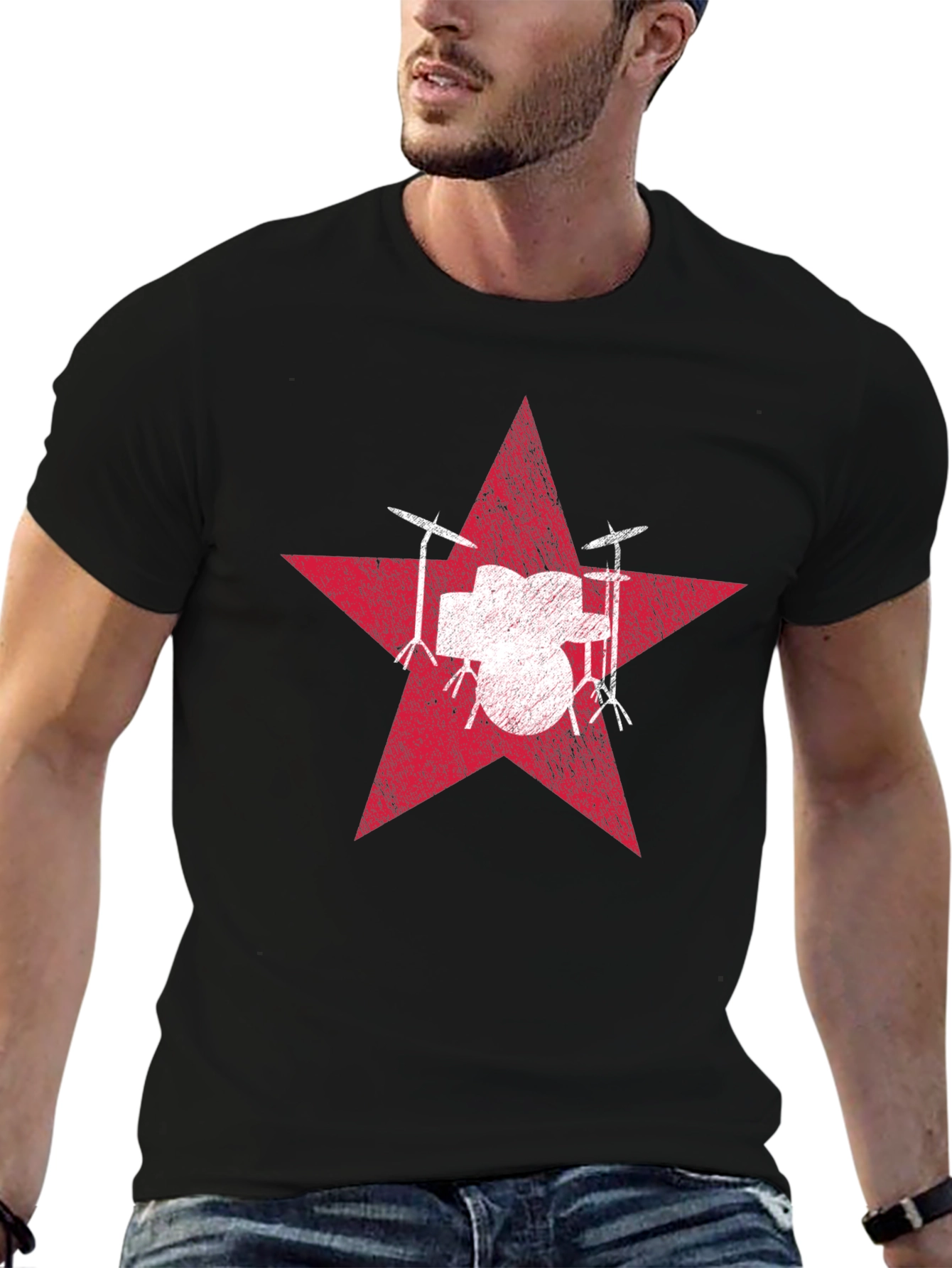 Red Star Drum Set Graphic Tee - Black
