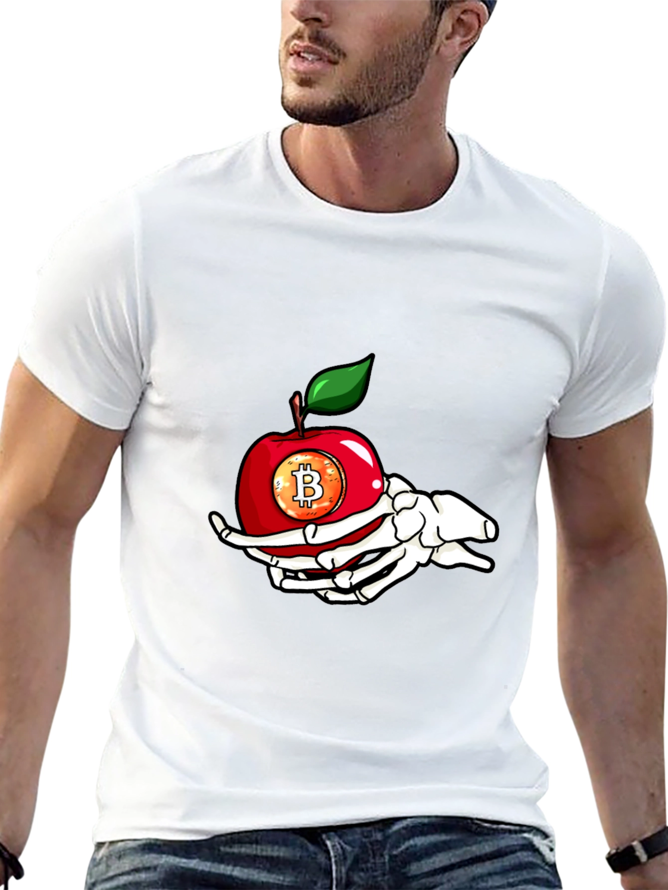 Bitcoin Apple Skeleton Hand T-Shirt