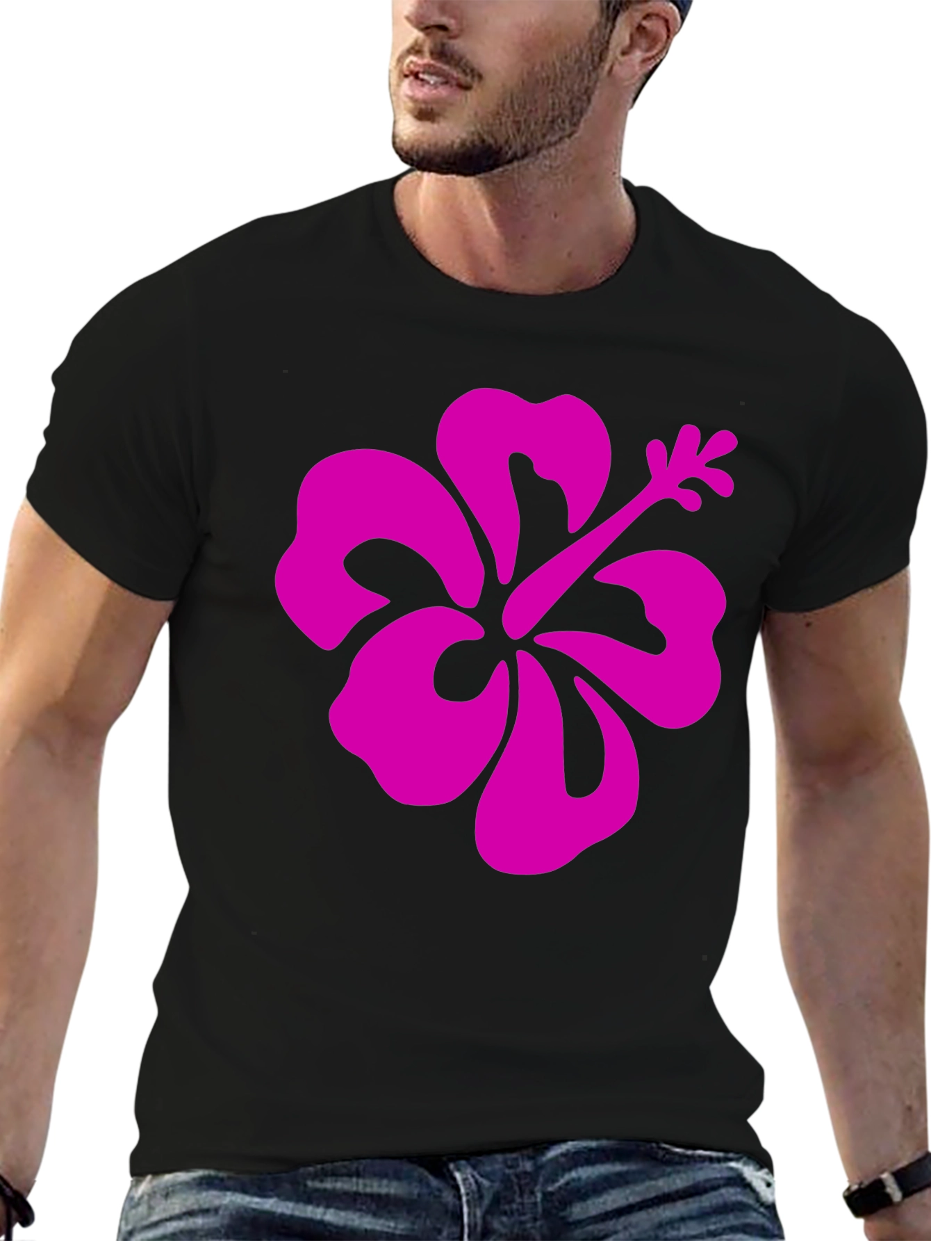 Hibiscus Graphic Tee - Casual Black T-Shirt