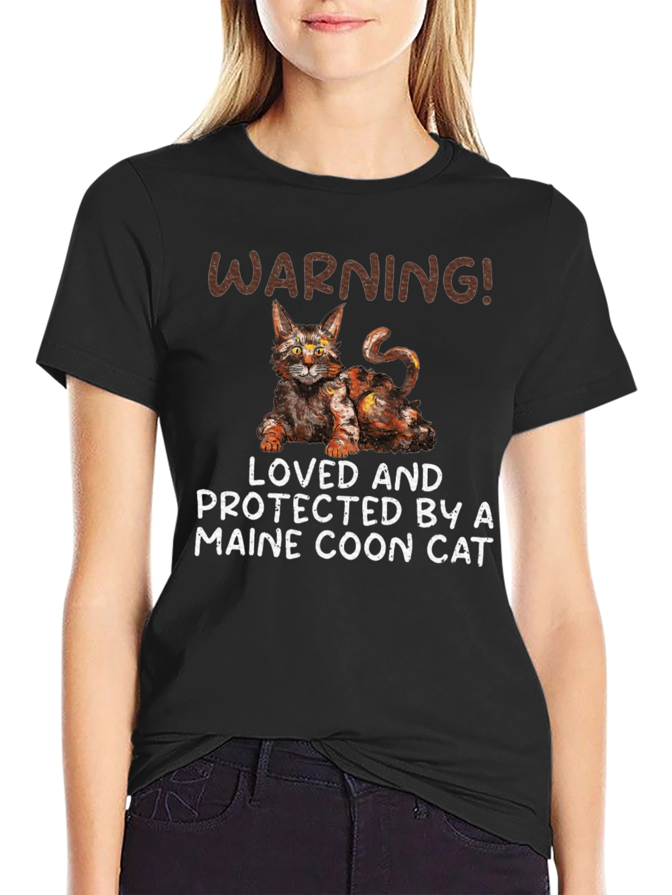 Maine Coon Cat T-Shirt - Warning! Loved and Protected