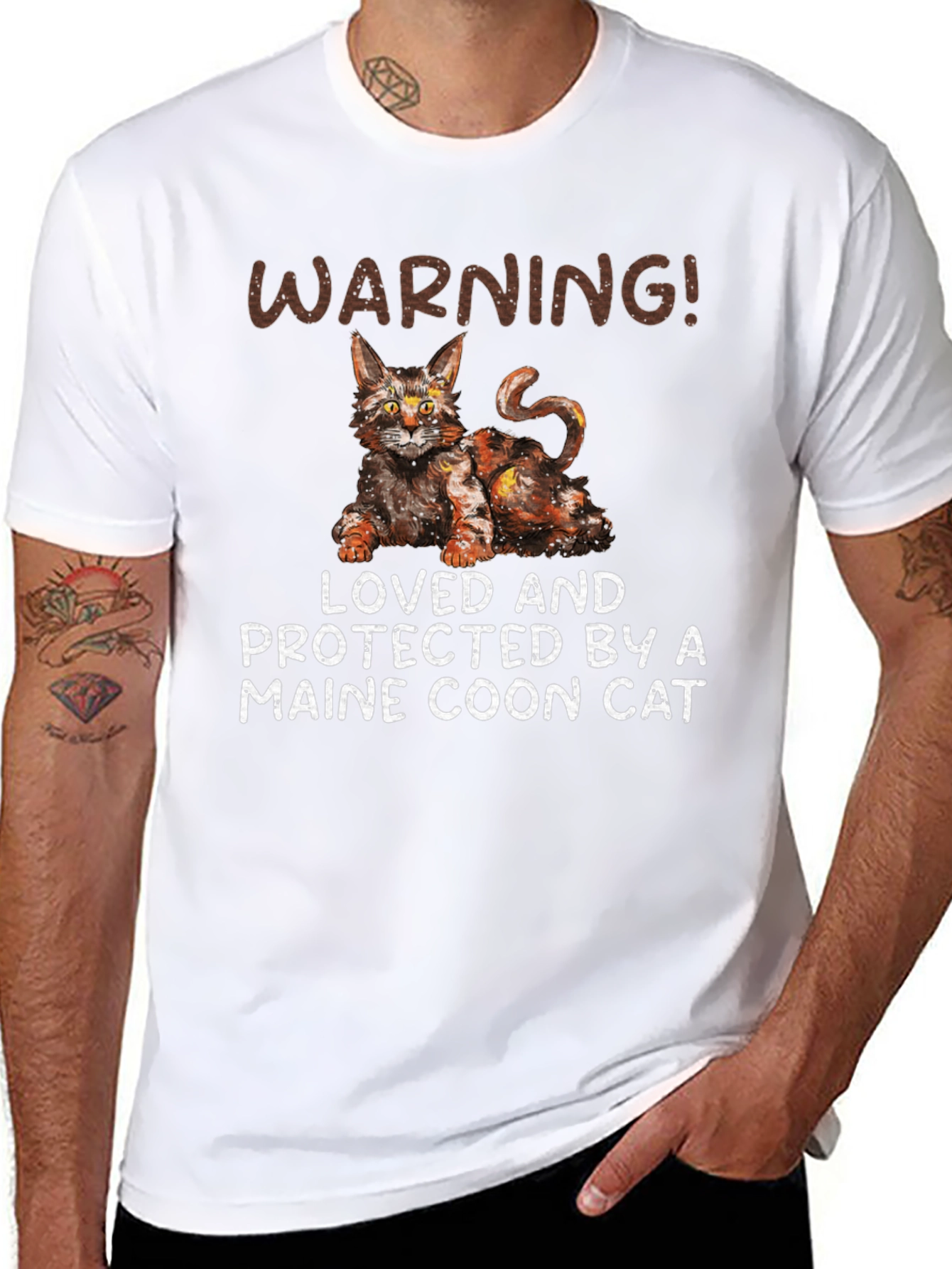 Maine Coon Cat T-Shirt - Warning! Loved and Protected