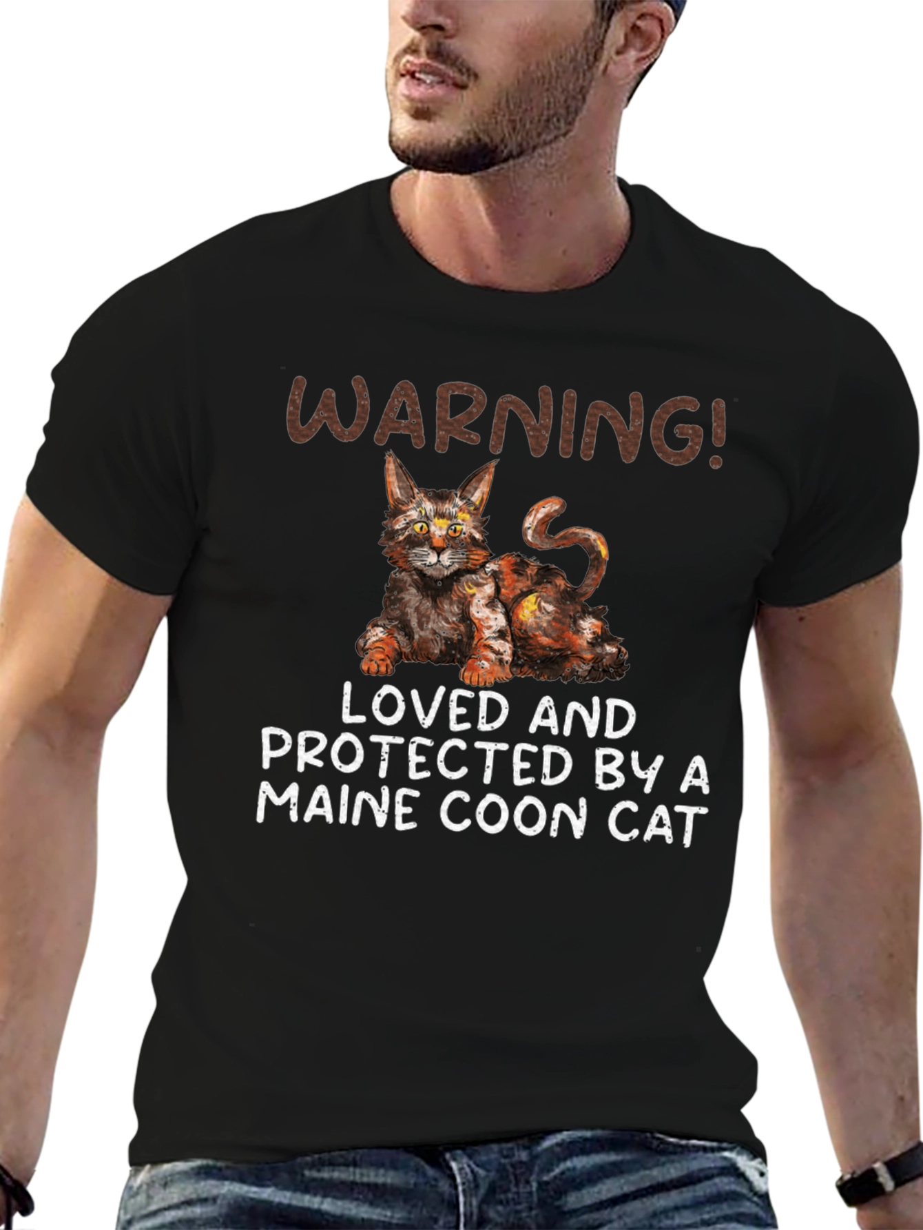 Maine Coon Cat T-Shirt - Warning! Loved and Protected