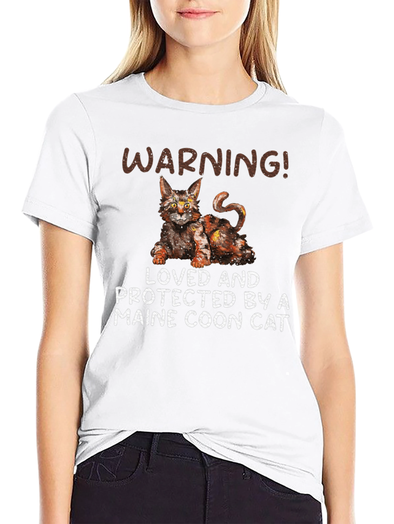 Maine Coon Cat T-Shirt - Warning! Loved and Protected