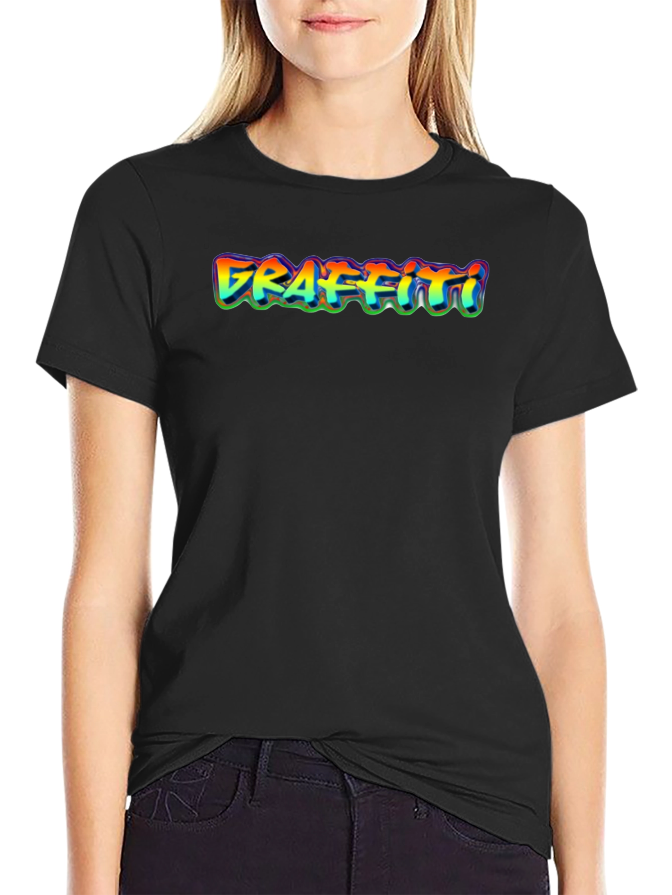 Graffiti Style Graphic Print Black T-Shirt