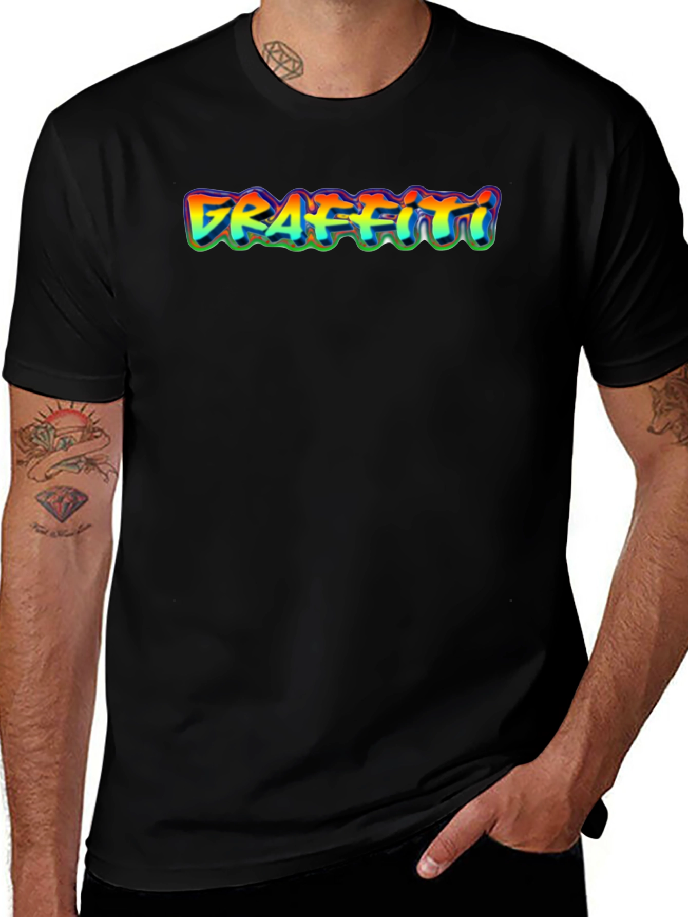 Graffiti Style Graphic Print Black T-Shirt