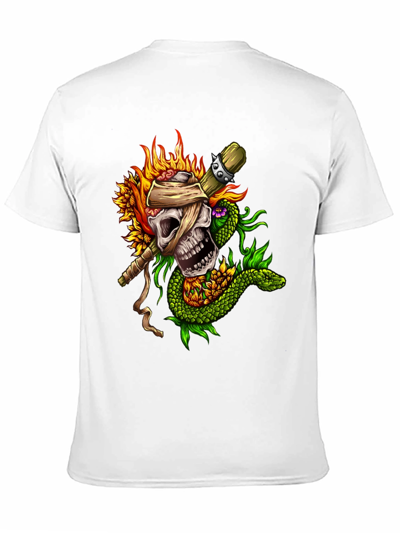 Skull Snake Sunflowers Black T-Shirt