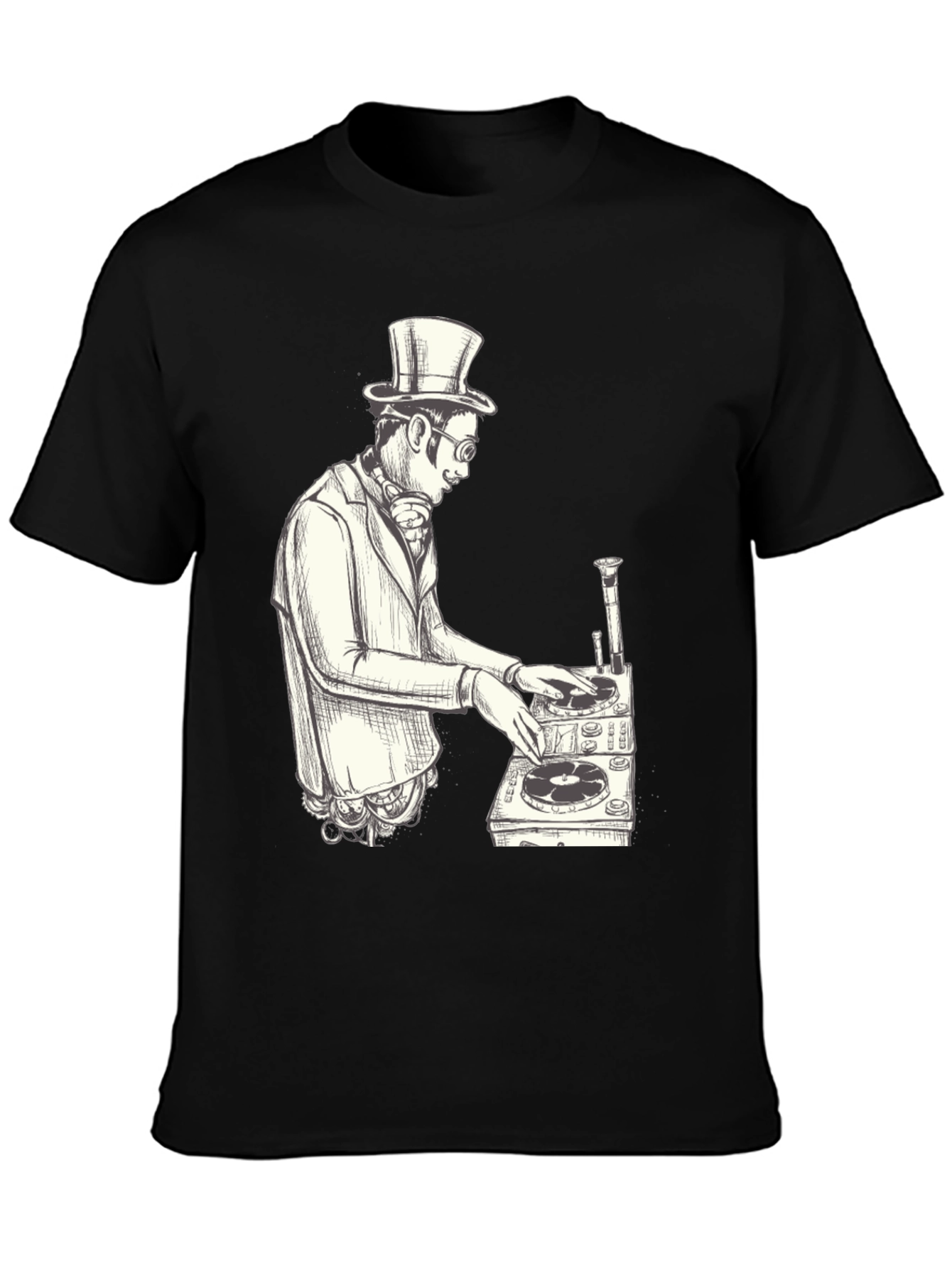 Steampunk DJ Graphic T-Shirt - Black