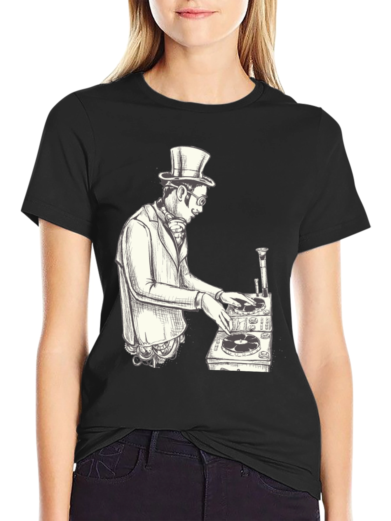 Steampunk DJ Graphic T-Shirt - Black