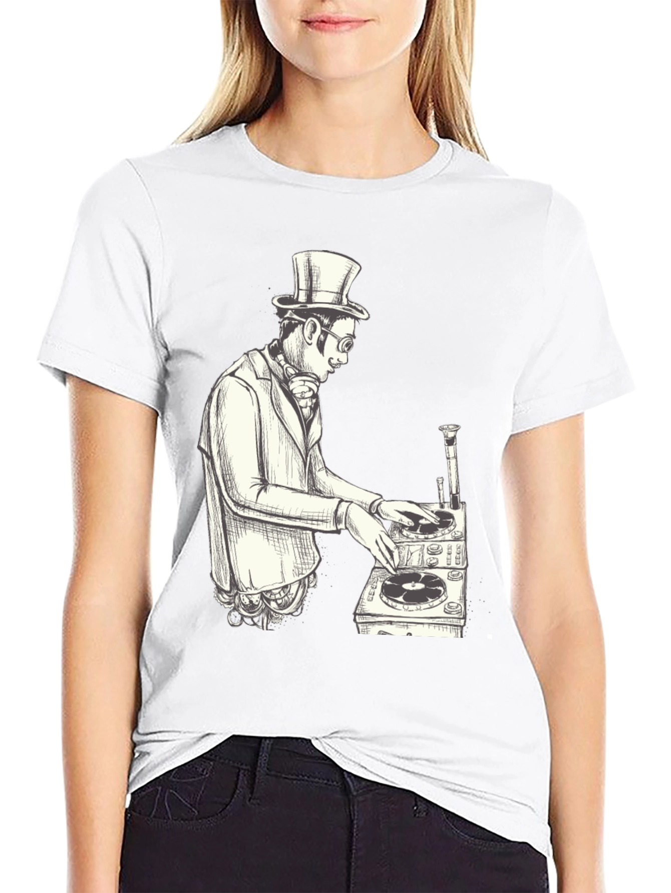Steampunk DJ Graphic T-Shirt - Black