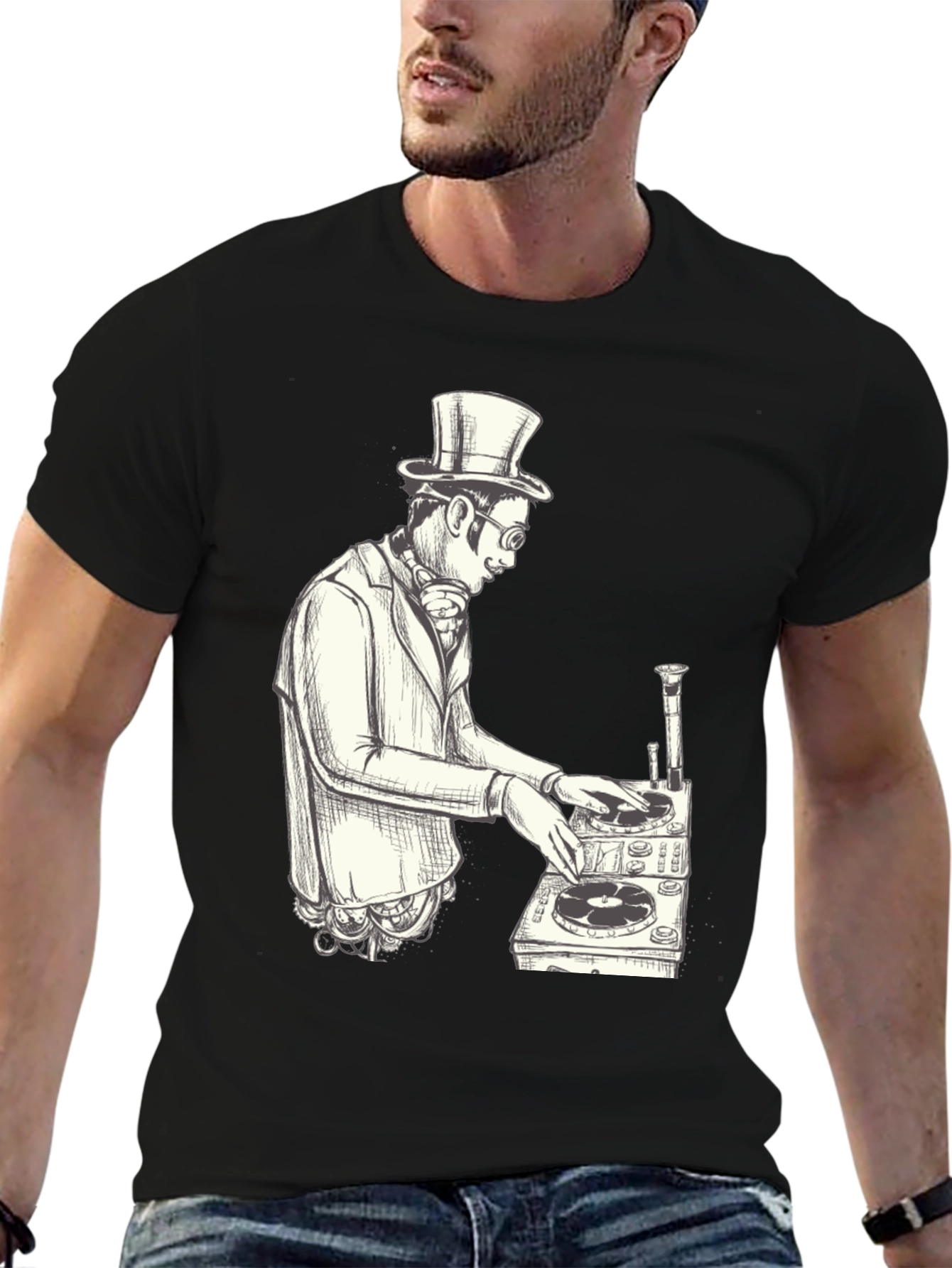 Steampunk DJ Graphic T-Shirt - Black
