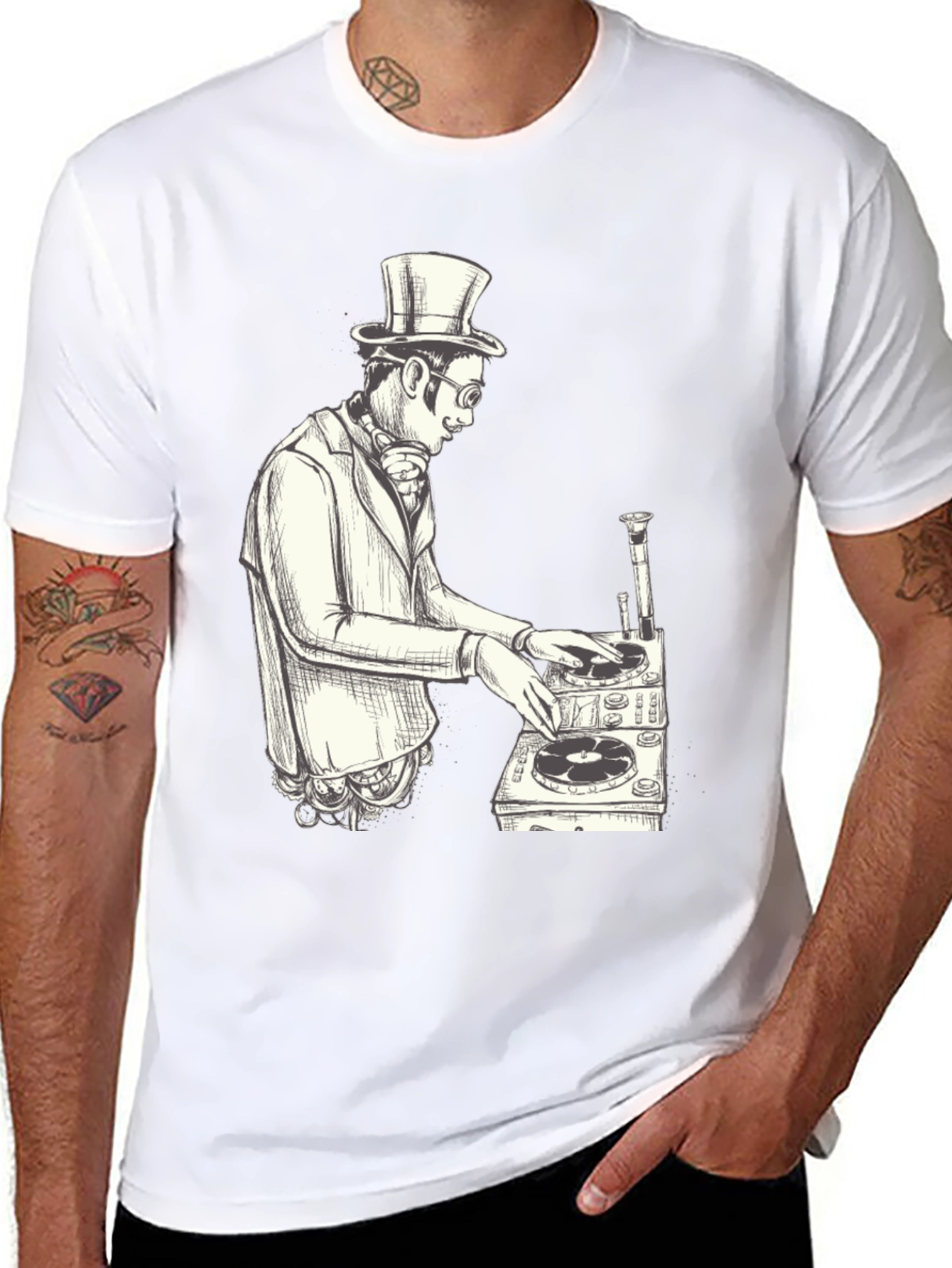 Steampunk DJ Graphic T-Shirt - Black