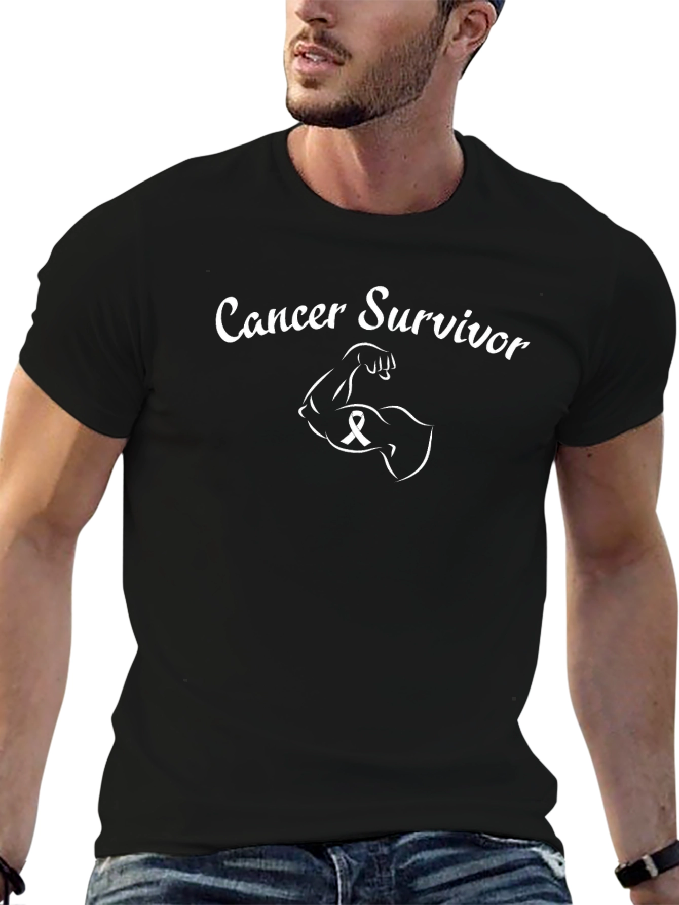 Cancer Survivor T-Shirt - Strong Arm Ribbon Design