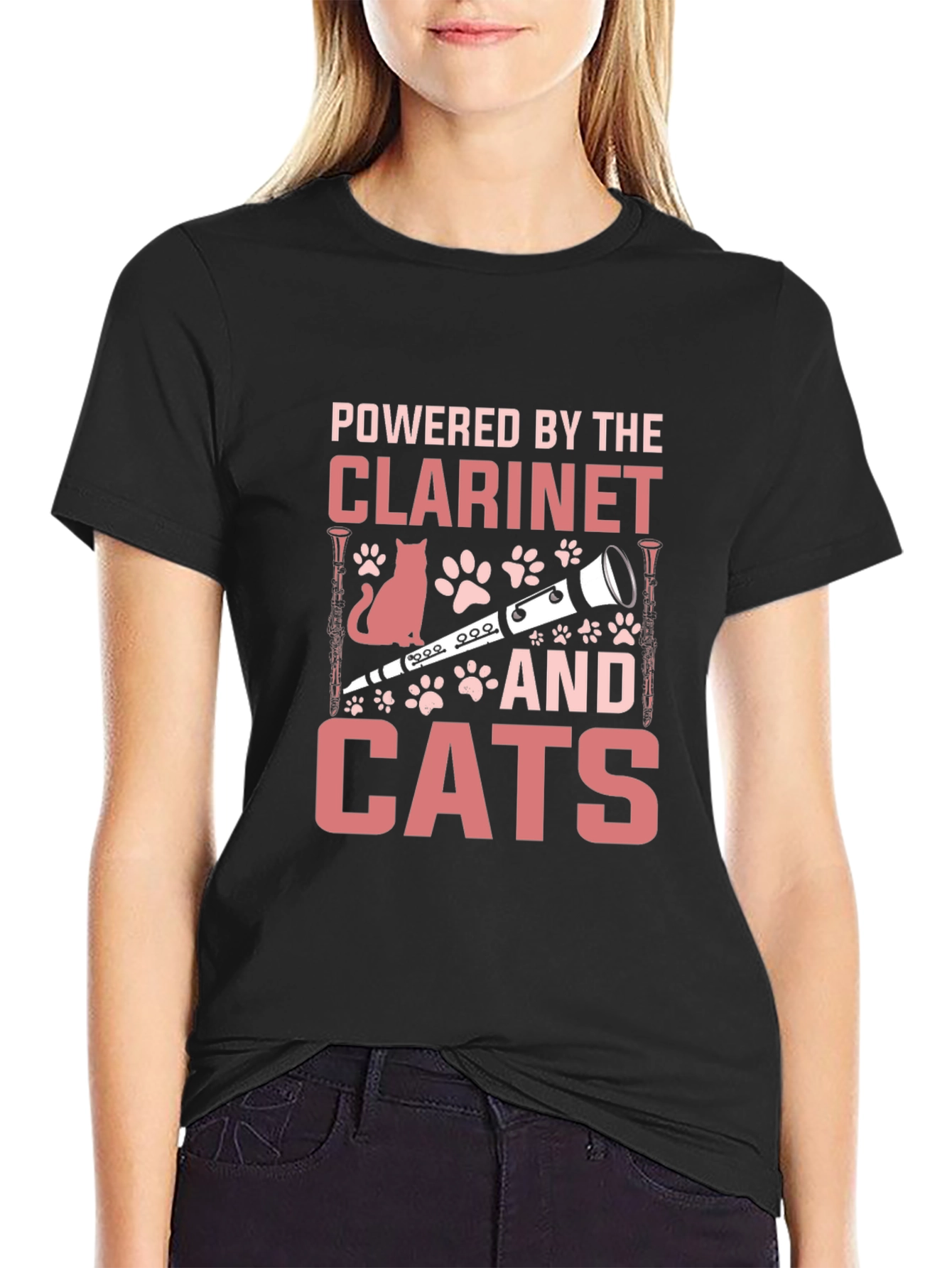 Clarinet and Cats Graphic T-Shirt
