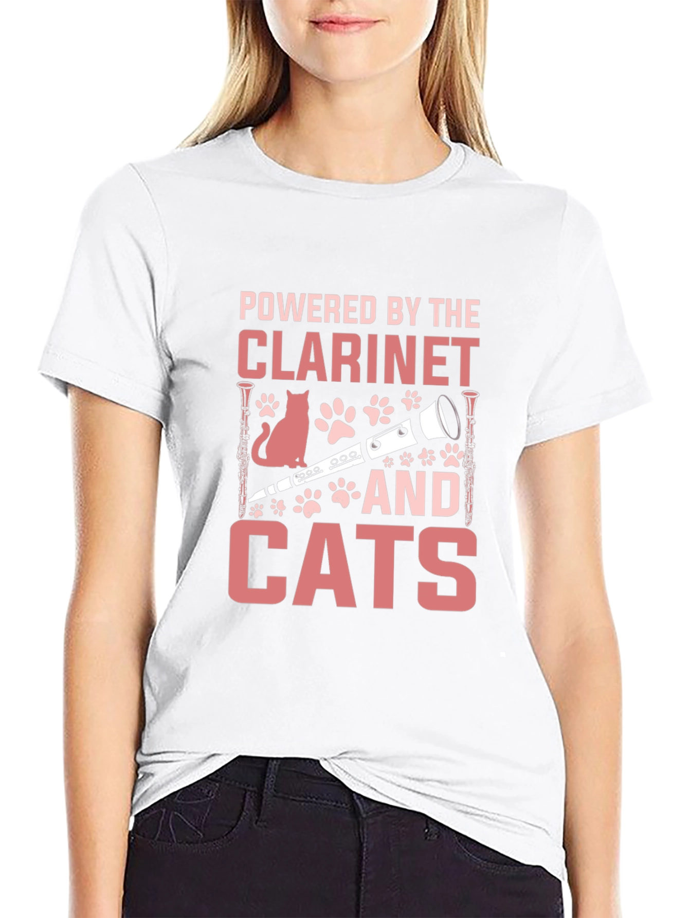 Clarinet and Cats Graphic T-Shirt