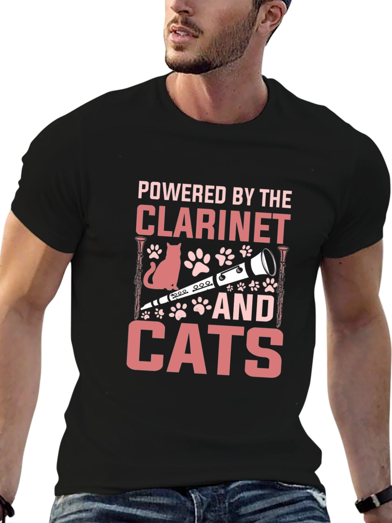 Clarinet and Cats Graphic T-Shirt