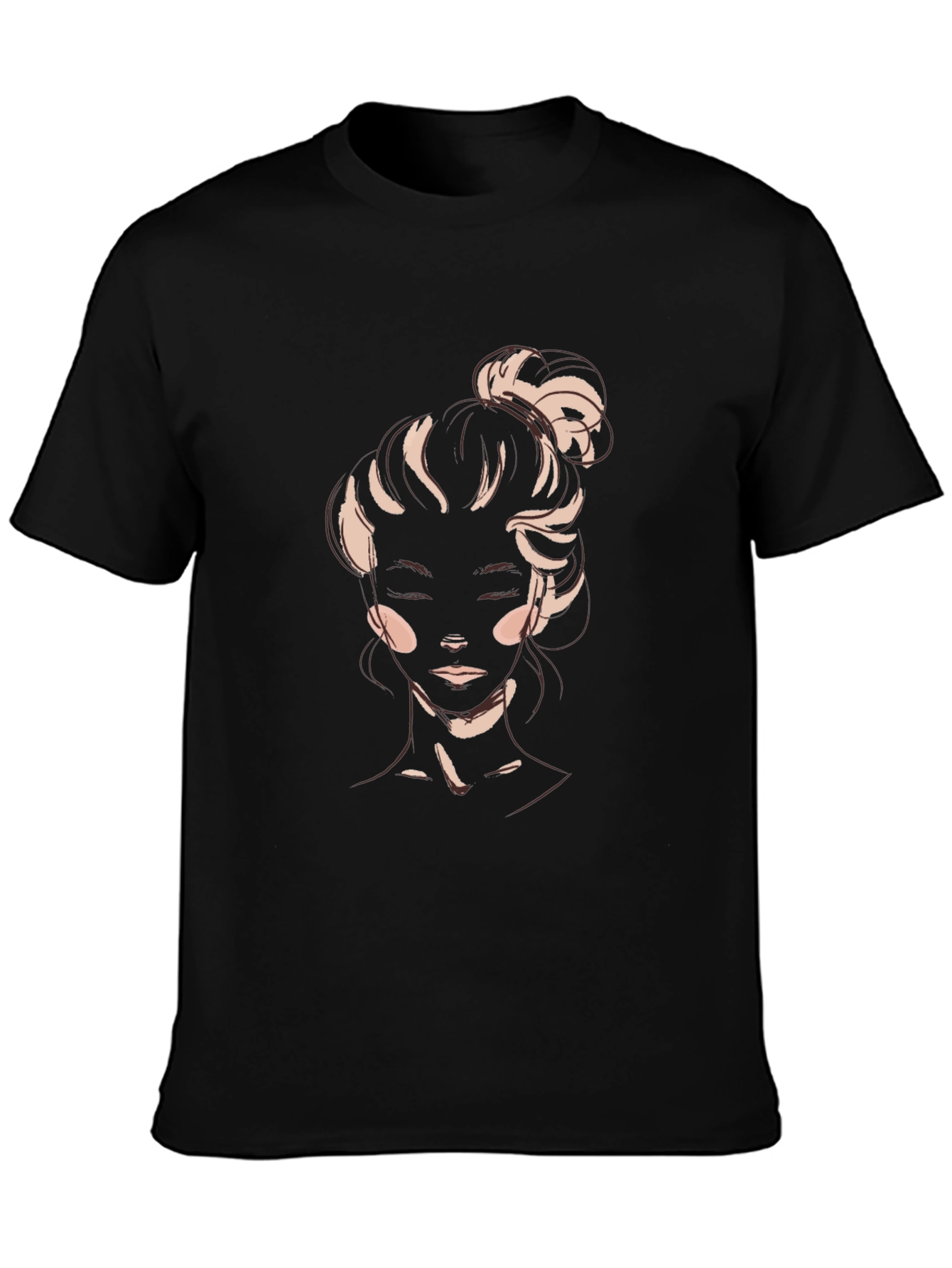 Stylish Black T-Shirt with Artistic Womans Portrait