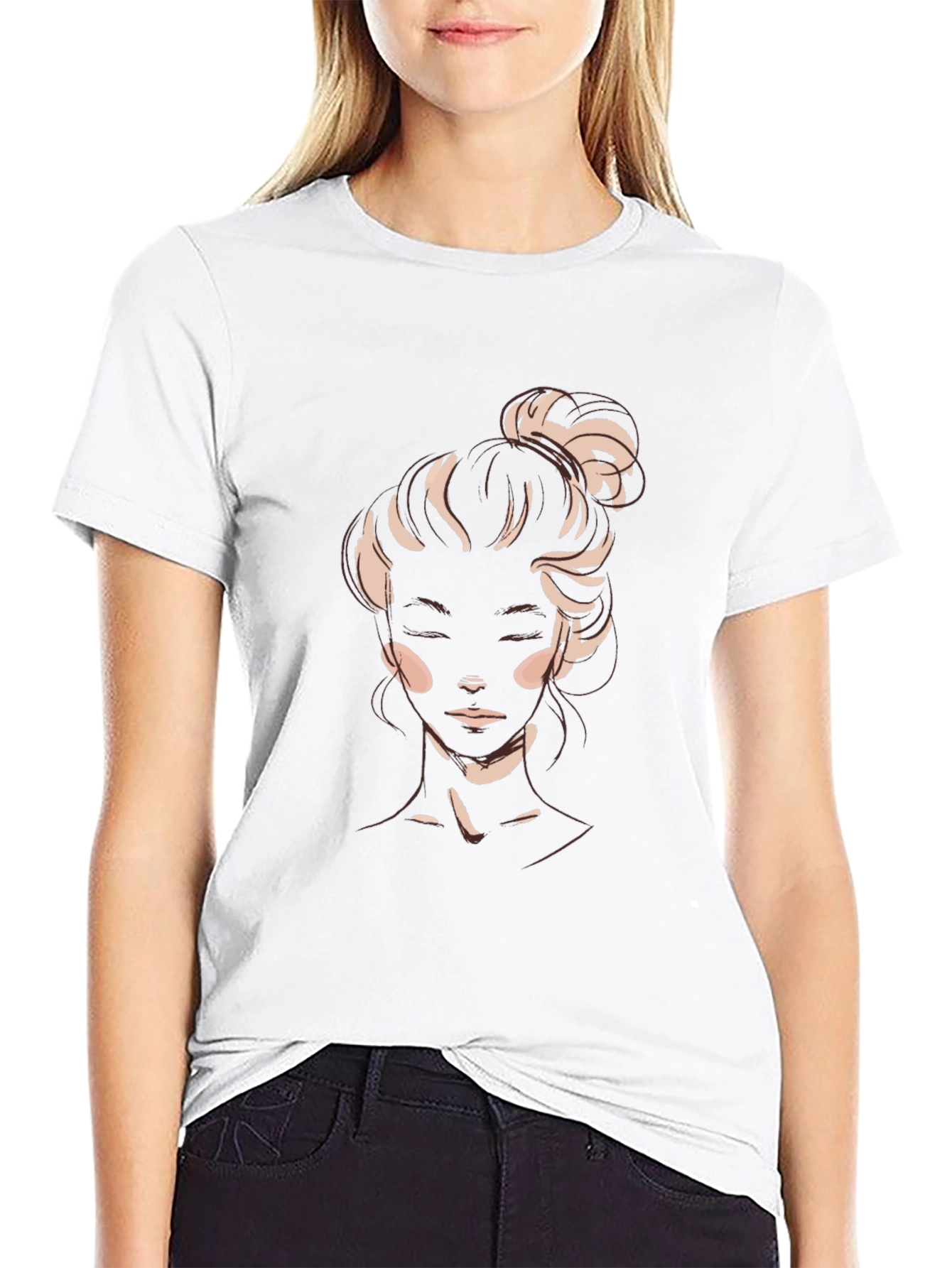 Stylish Black T-Shirt with Artistic Womans Portrait