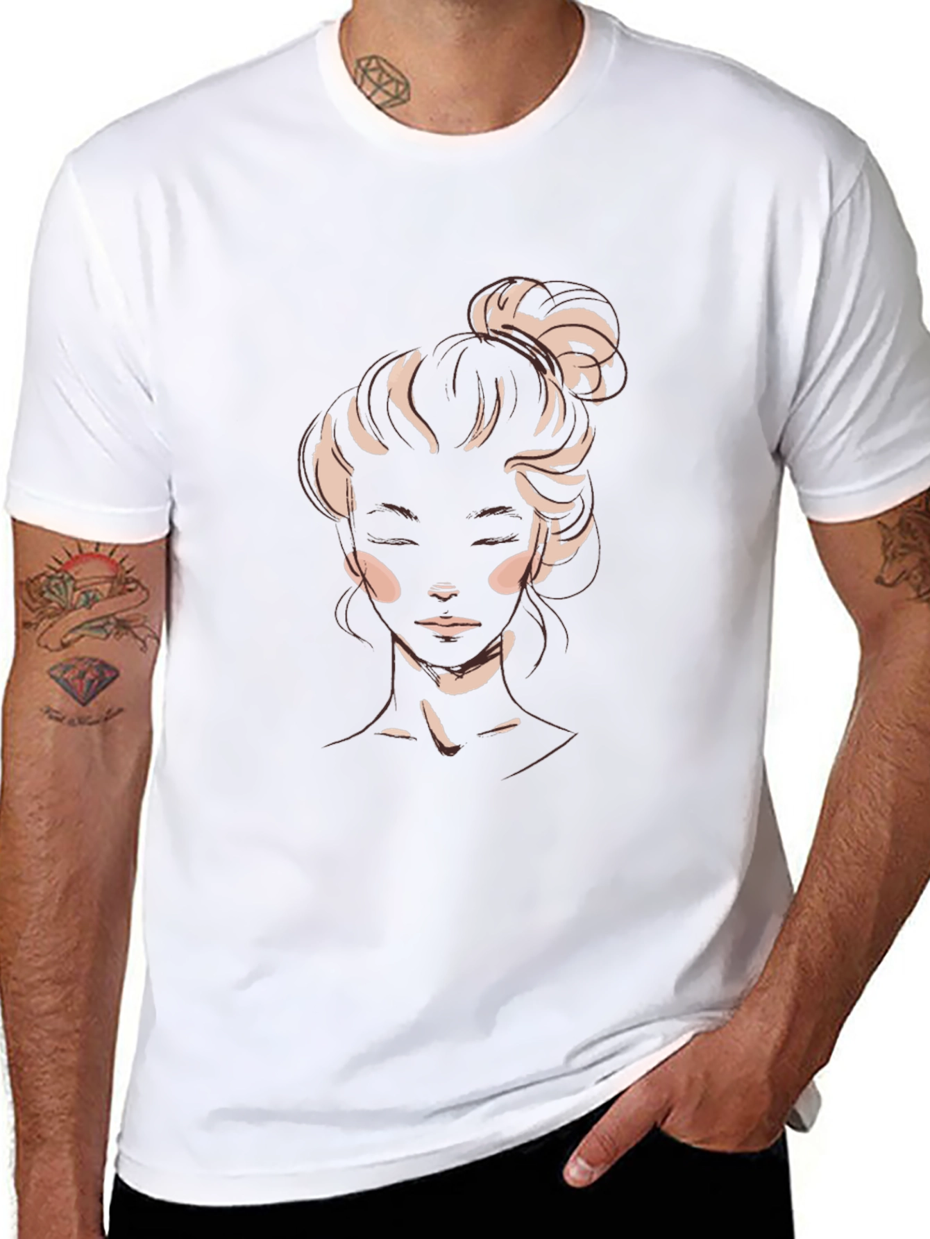 Stylish Black T-Shirt with Artistic Womans Portrait
