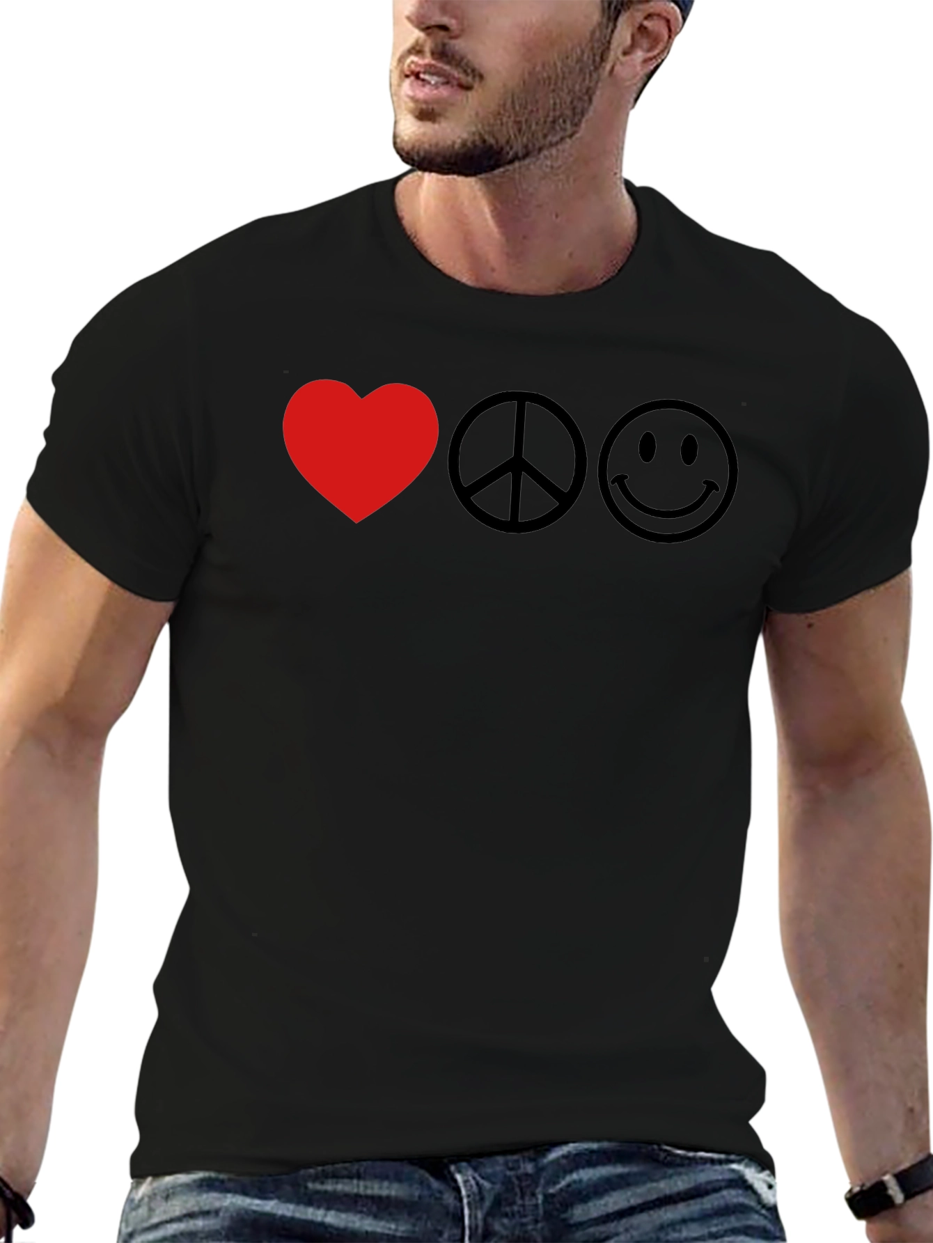 Love Peace Happy Black T-Shirt
